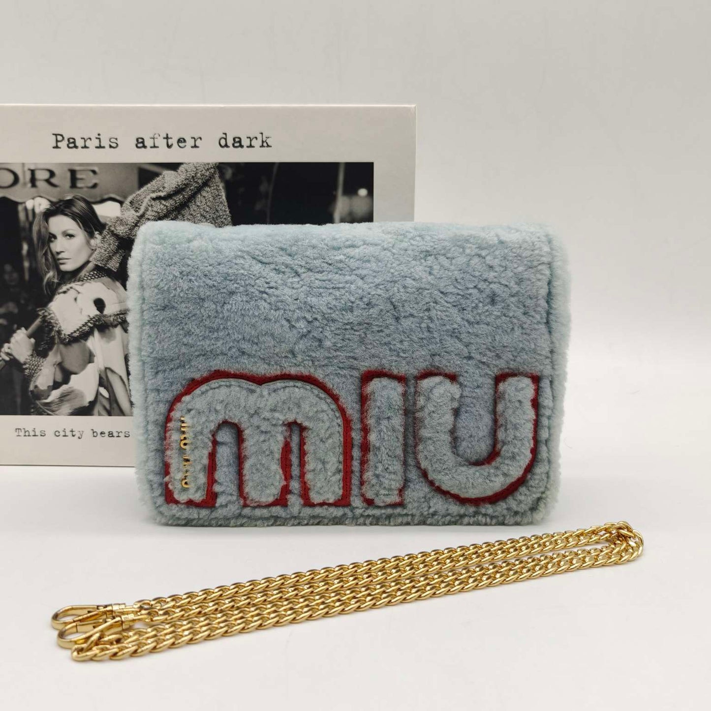 Miu Miu - Faux Fur Logo Chain Bag - Faux fur and Leather - Blue - (mini)