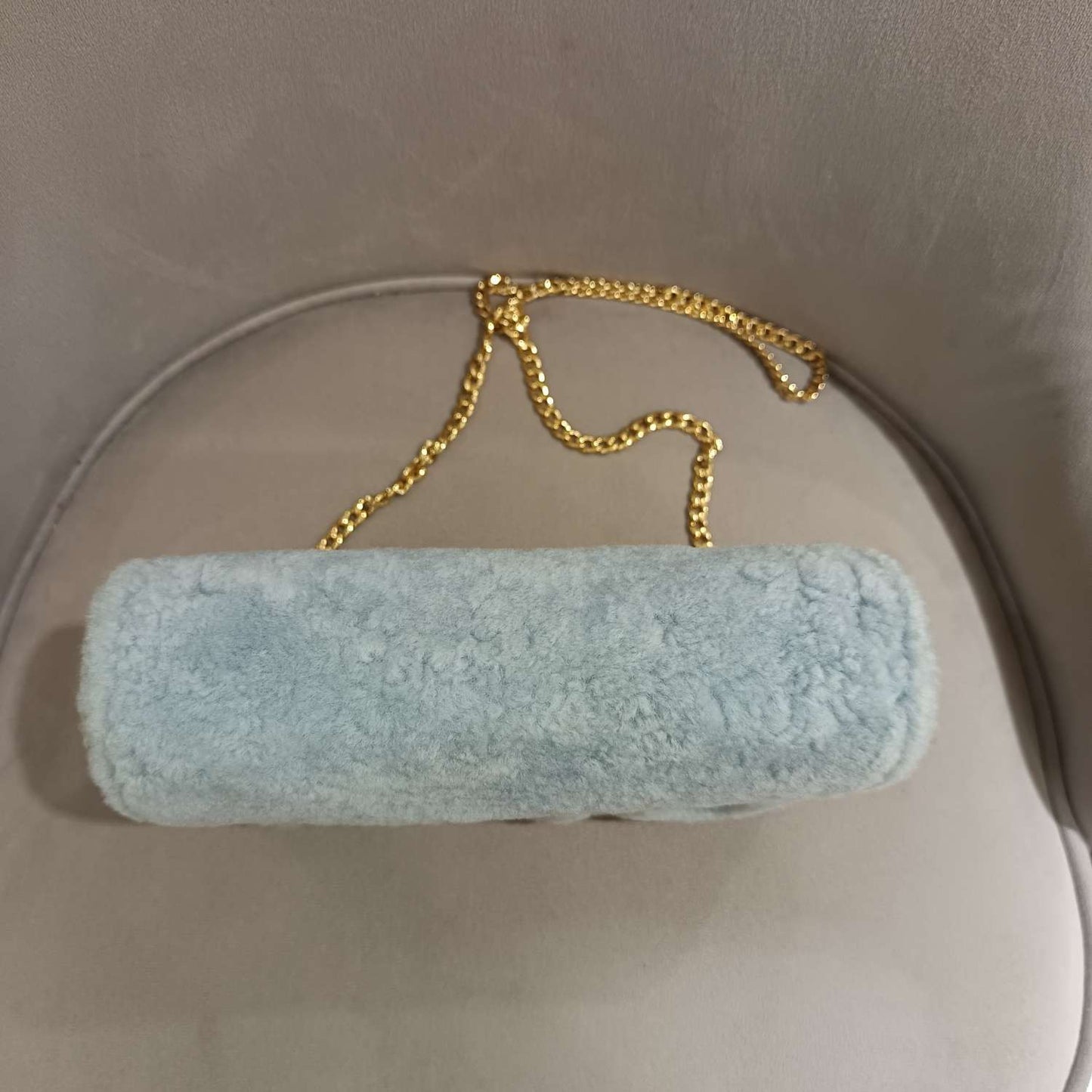 Miu Miu - Faux Fur Logo Chain Bag - Faux fur and Leather - Blue - (mini)