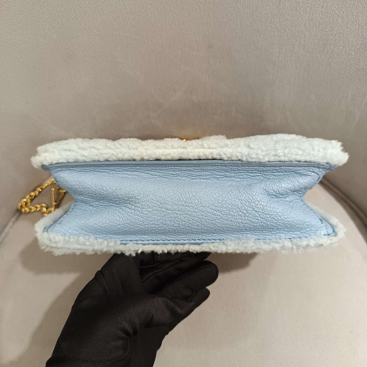 Miu Miu - Faux Fur Logo Chain Bag - Faux fur and Leather - Blue - (mini)