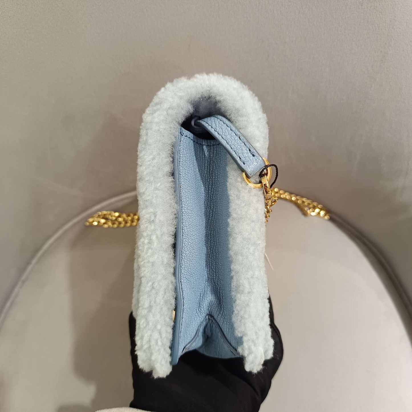 Miu Miu - Faux Fur Logo Chain Bag - Faux fur and Leather - Blue - (mini)