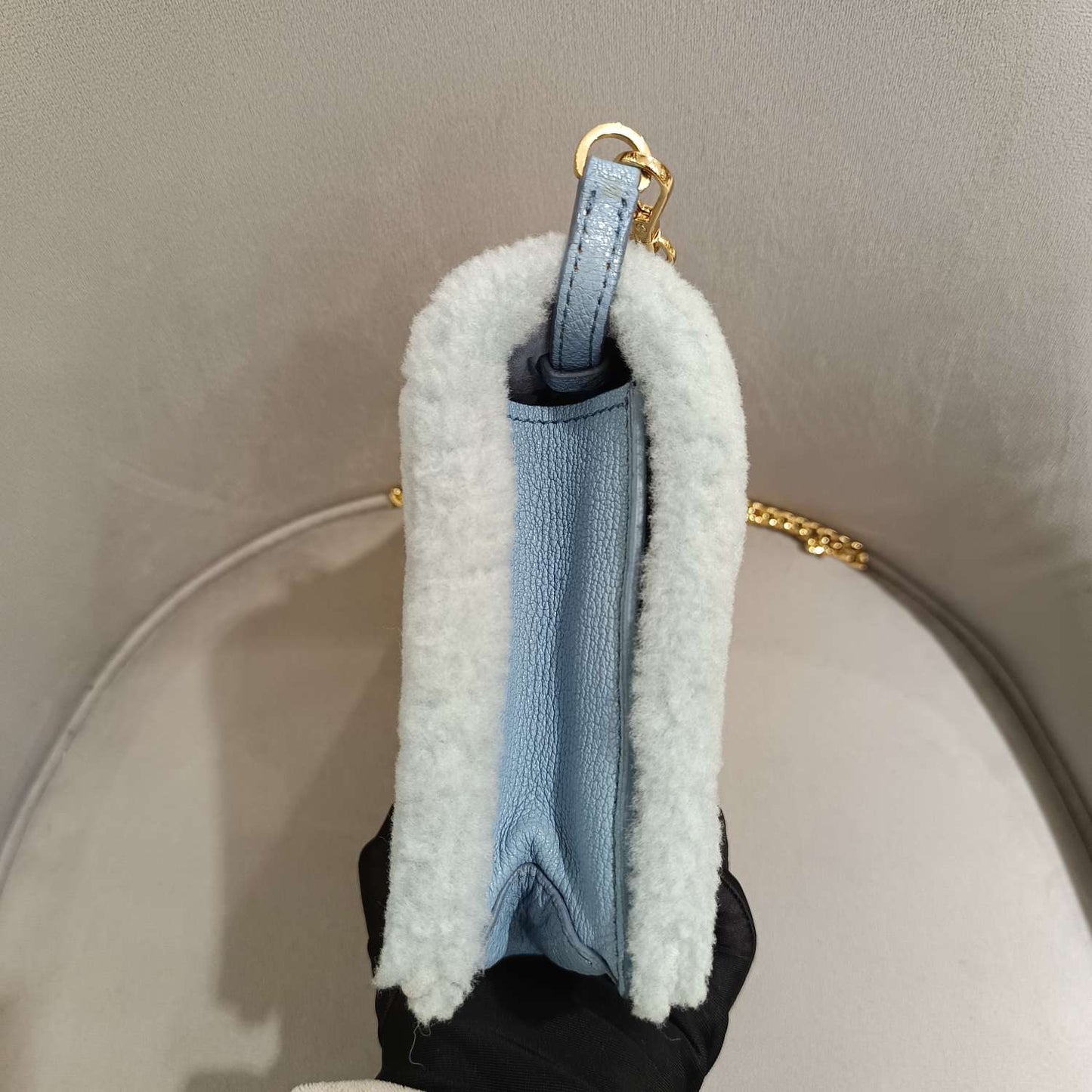 Miu Miu - Faux Fur Logo Chain Bag - Faux fur and Leather - Blue - (mini)