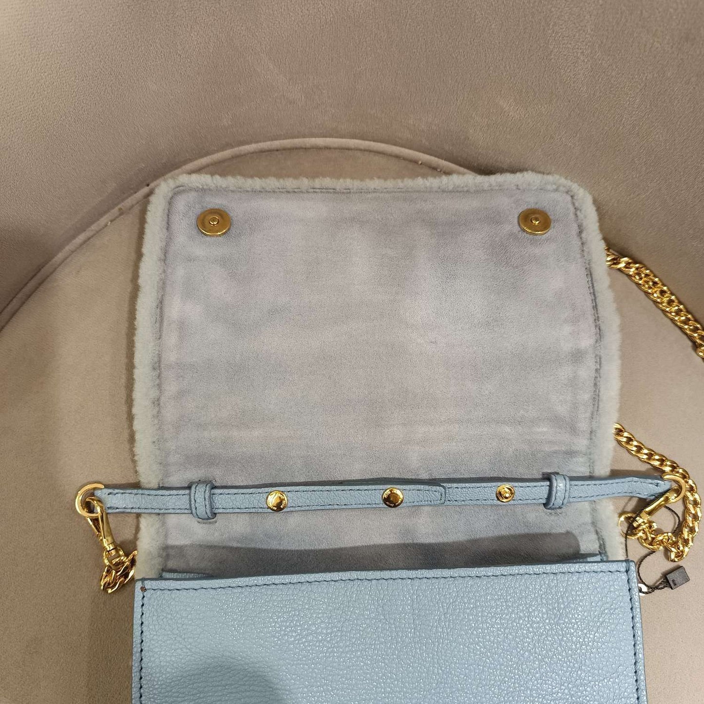 Miu Miu - Faux Fur Logo Chain Bag - Faux fur and Leather - Blue - (mini)