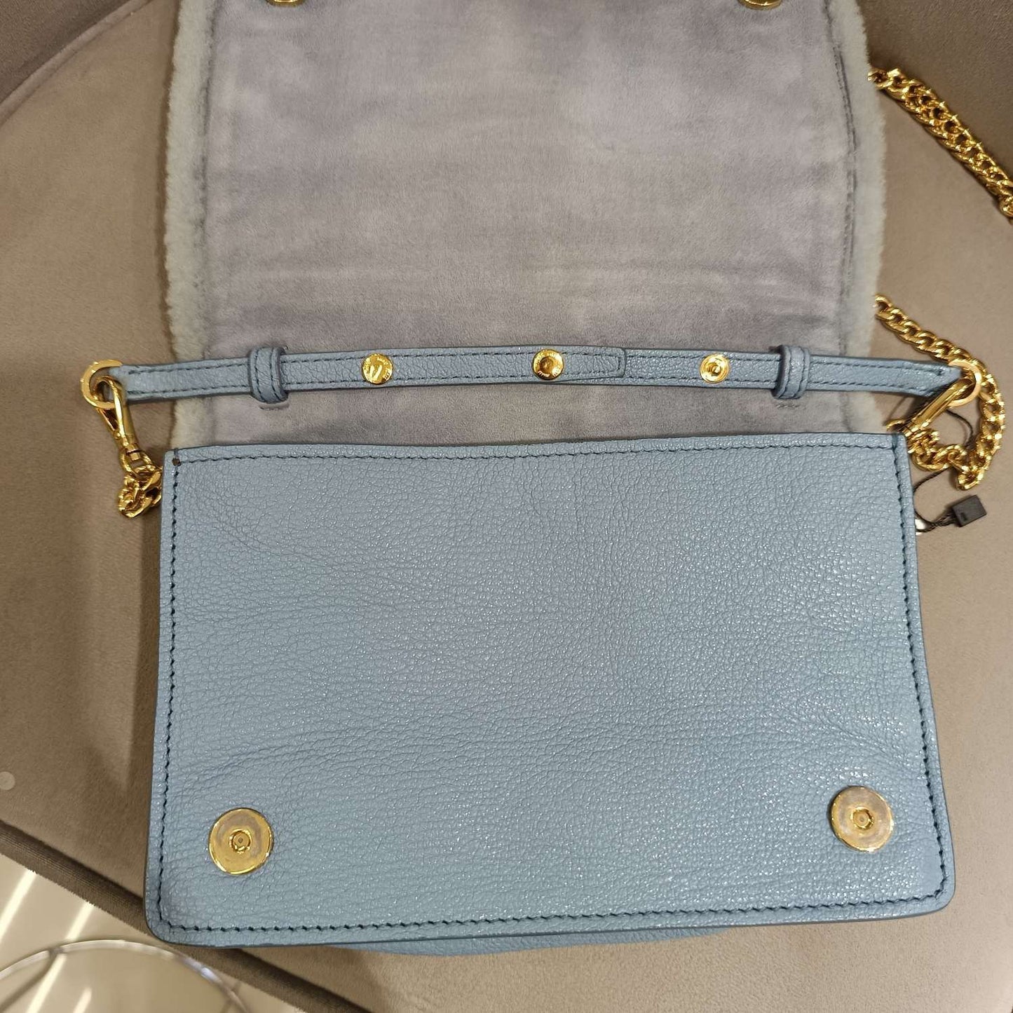 Miu Miu - Faux Fur Logo Chain Bag - Faux fur and Leather - Blue - (mini)