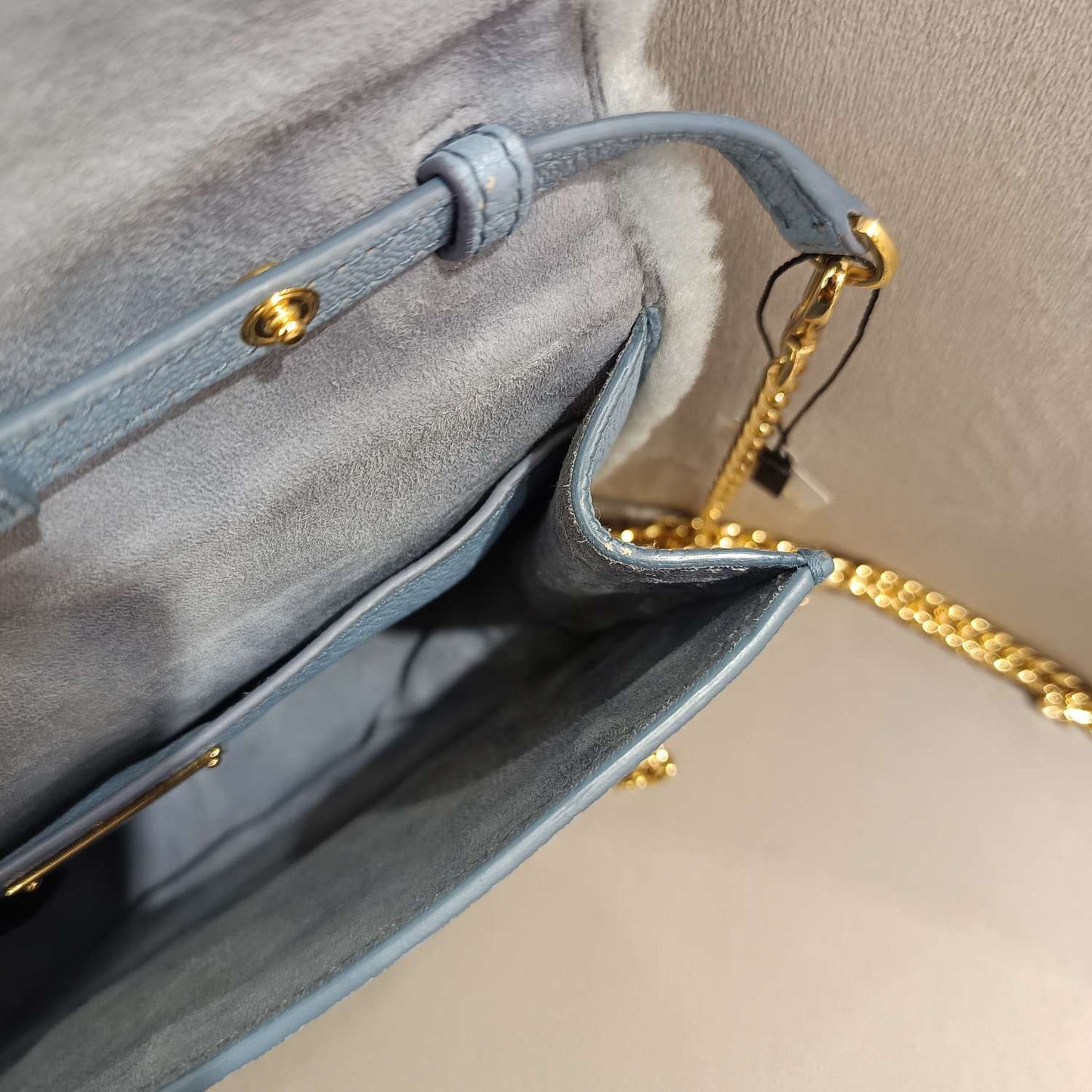 Miu Miu - Faux Fur Logo Chain Bag - Faux fur and Leather - Blue - (mini)