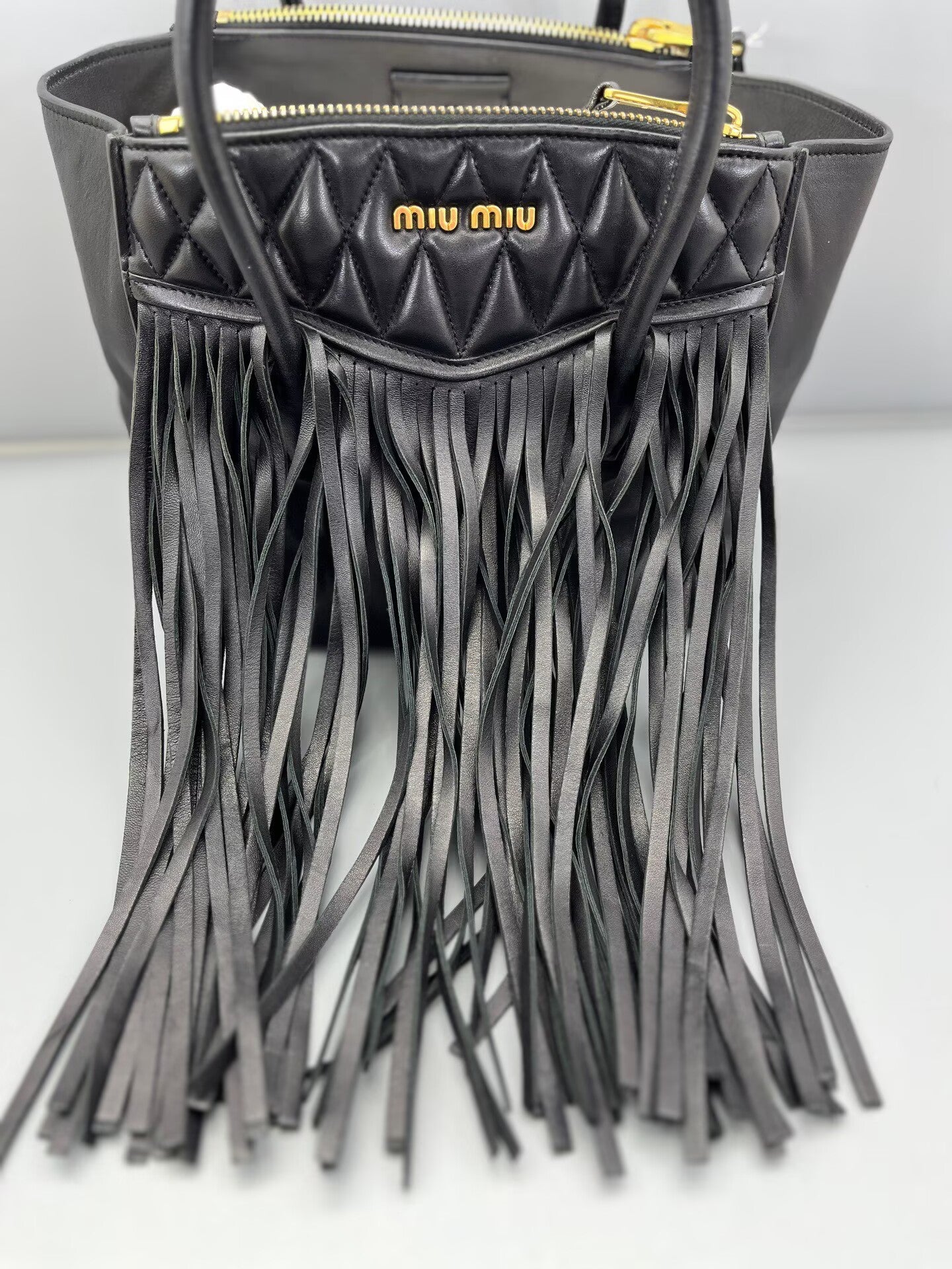 Miu Miu - Fringe Tote Bag - Leather - Black - (Medium)
