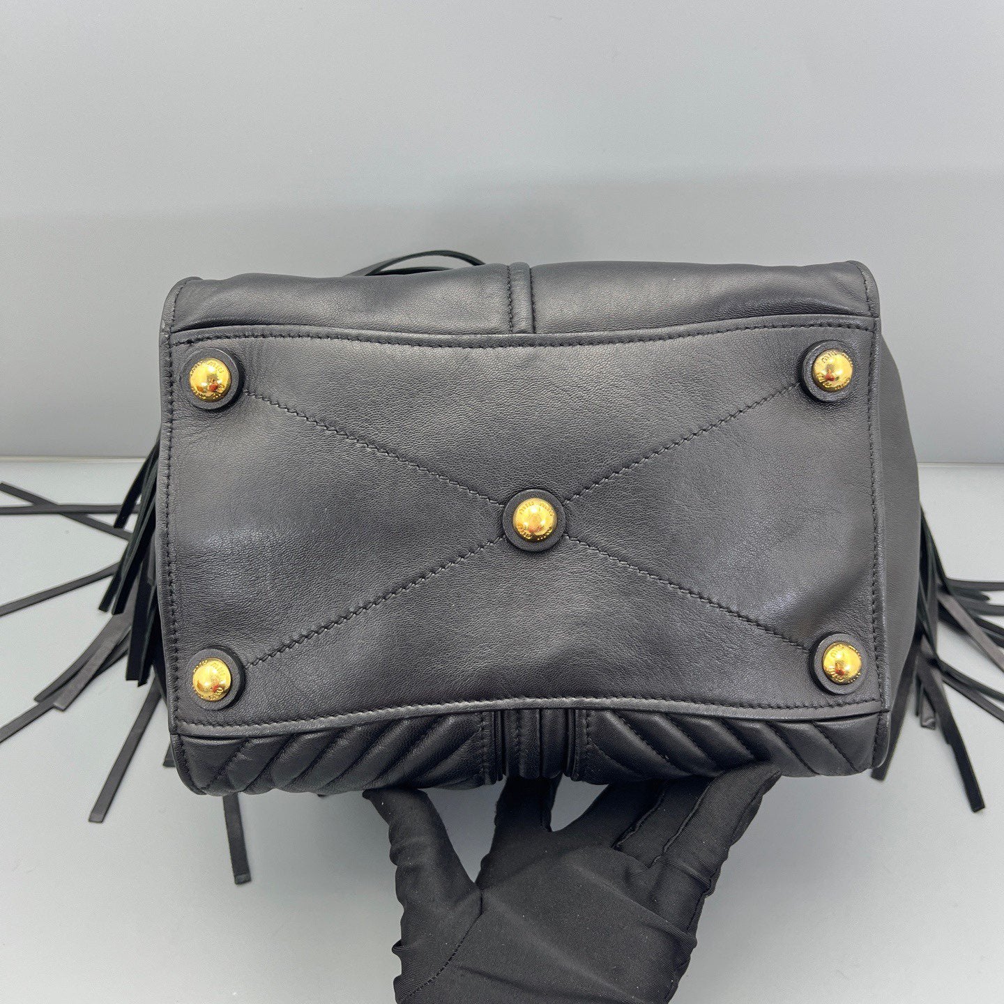 Miu Miu - Fringe Tote Bag - Leather - Black - (Medium)
