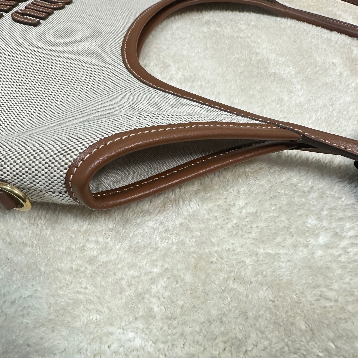 Miu Miu - Ivy Hobo Tote Bag - Canvas with leather trim - Beige with Brown accents - (Medium)