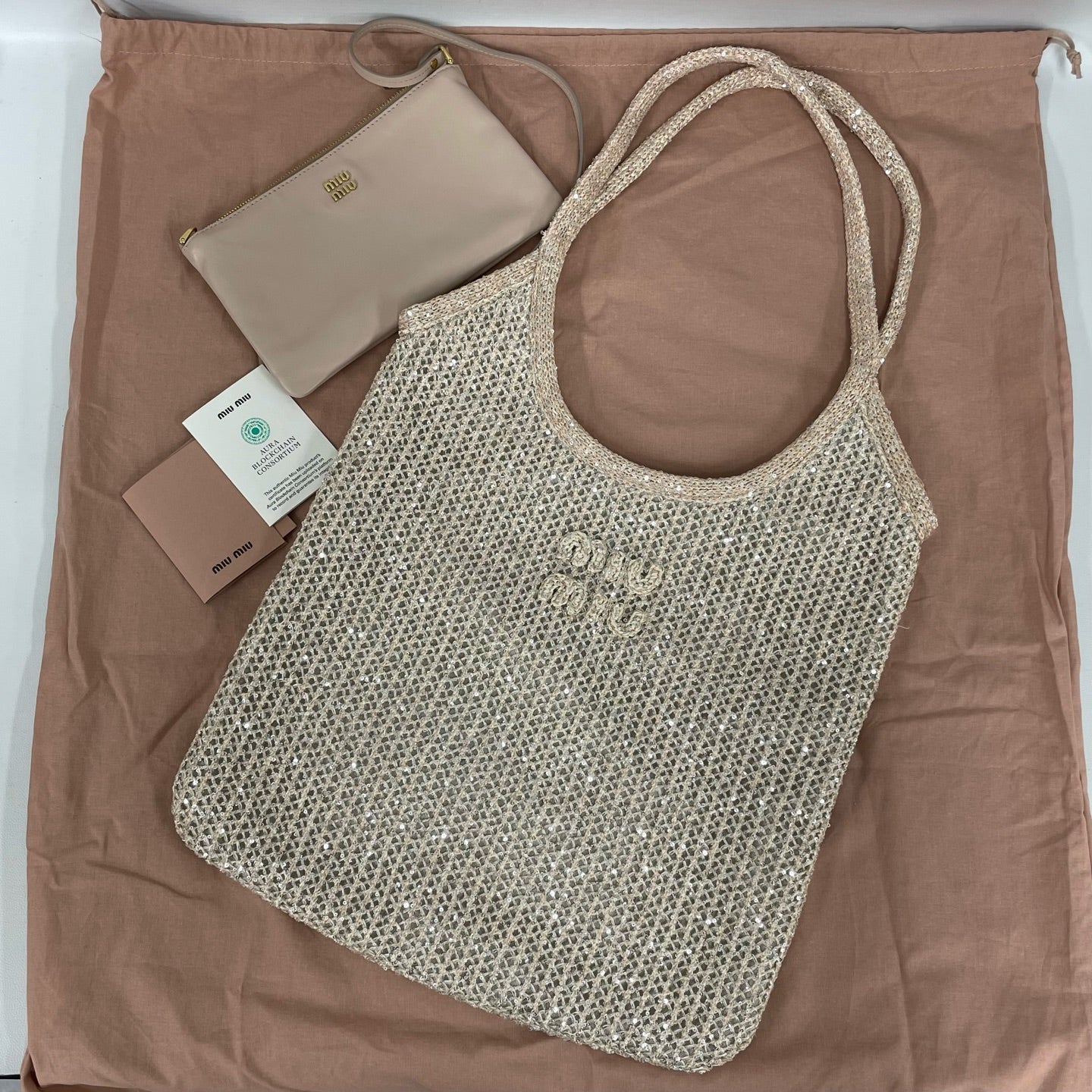 Miu Miu - Ivy - Woven fabric with sequins - Beige with Silver Sequins - (large)