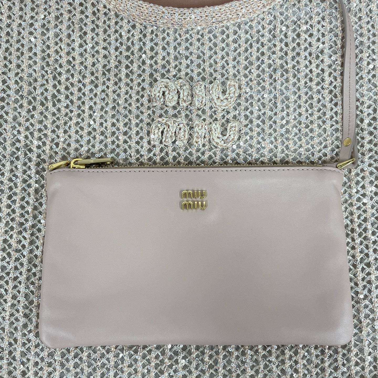 Miu Miu - Ivy - Woven fabric with sequins - Beige with Silver Sequins - (large)