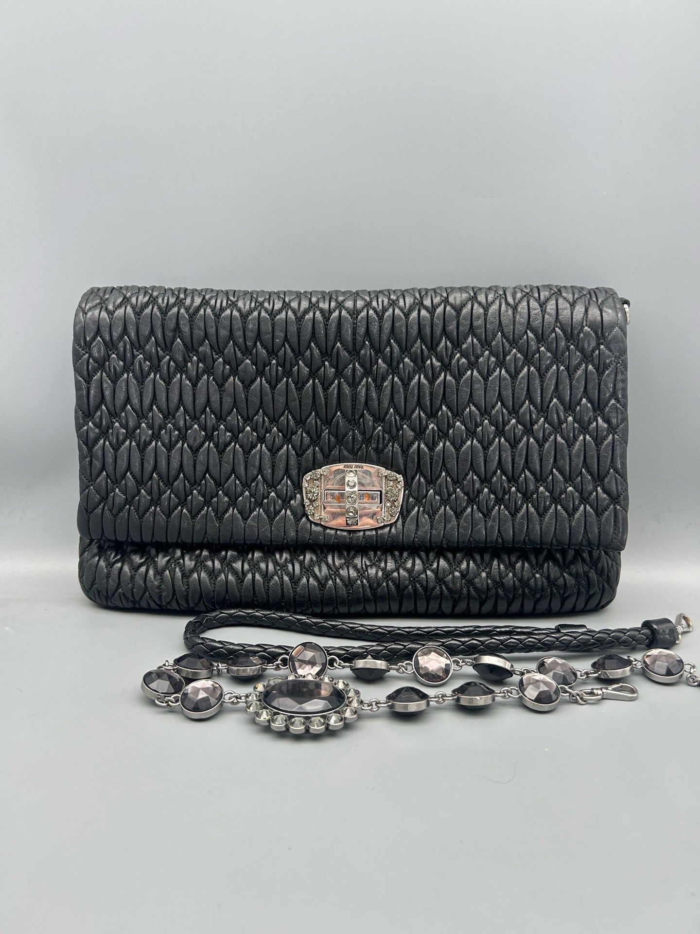 Miu Miu - Jeweled Chain Bag - Leather - Black - (medium)