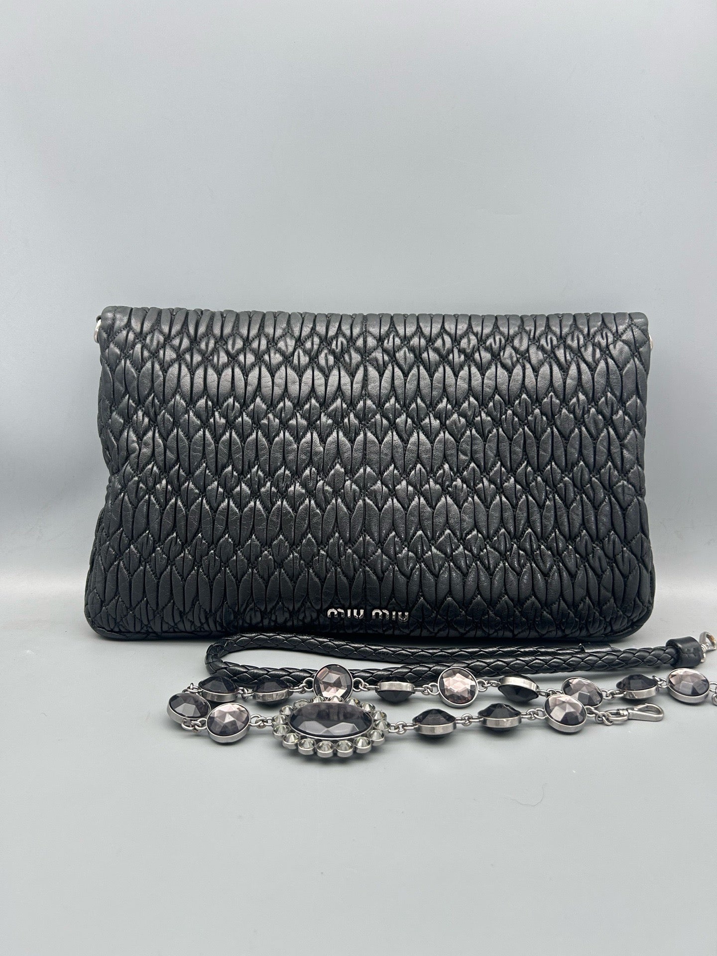 Miu Miu - Jeweled Chain Bag - Leather - Black - (medium)