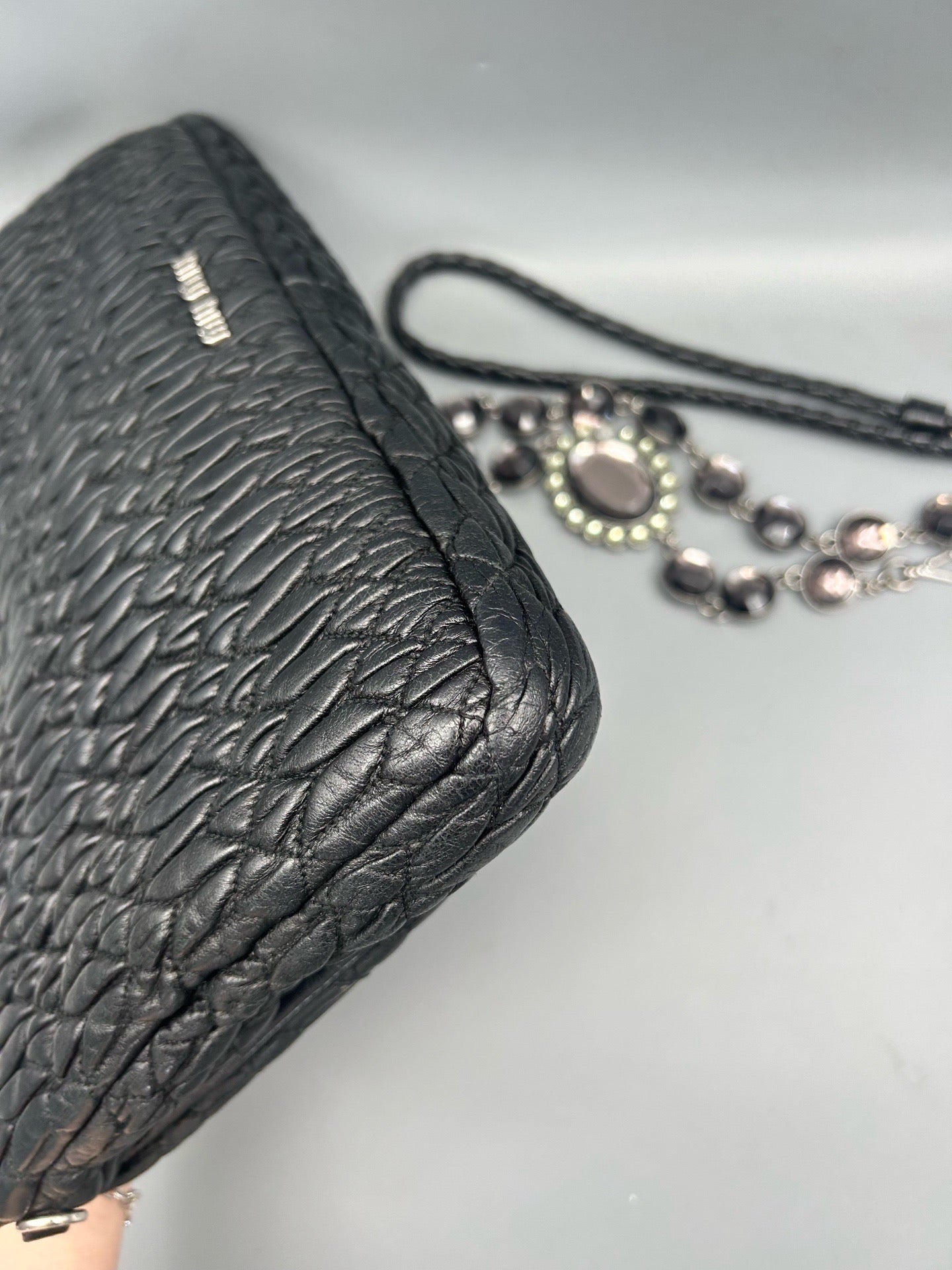 Miu Miu - Jeweled Chain Bag - Leather - Black - (medium)