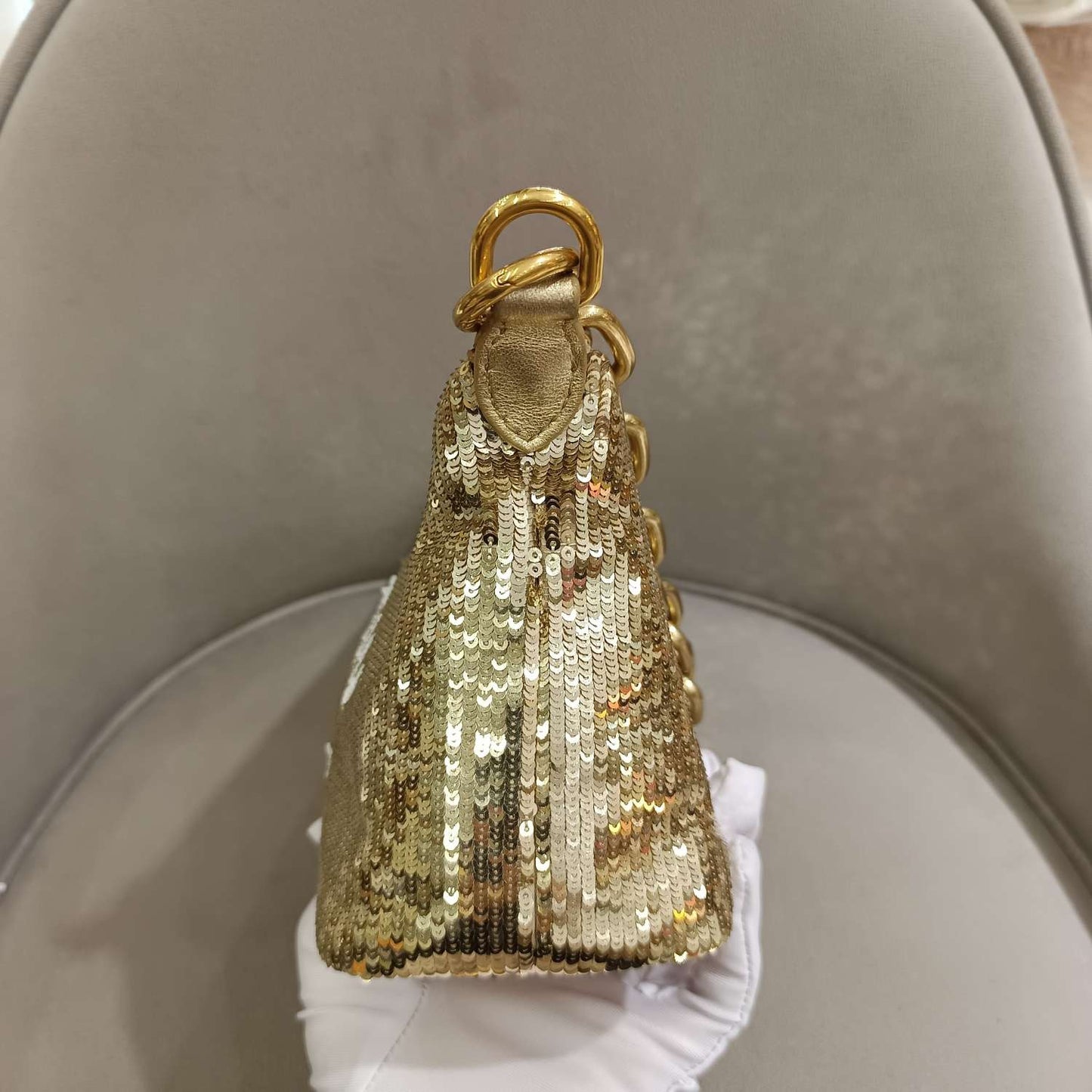 Miu Miu - Limited Edition Sequin Shoulder Bag - Sequin-embellished fabric - Gold - (mini)