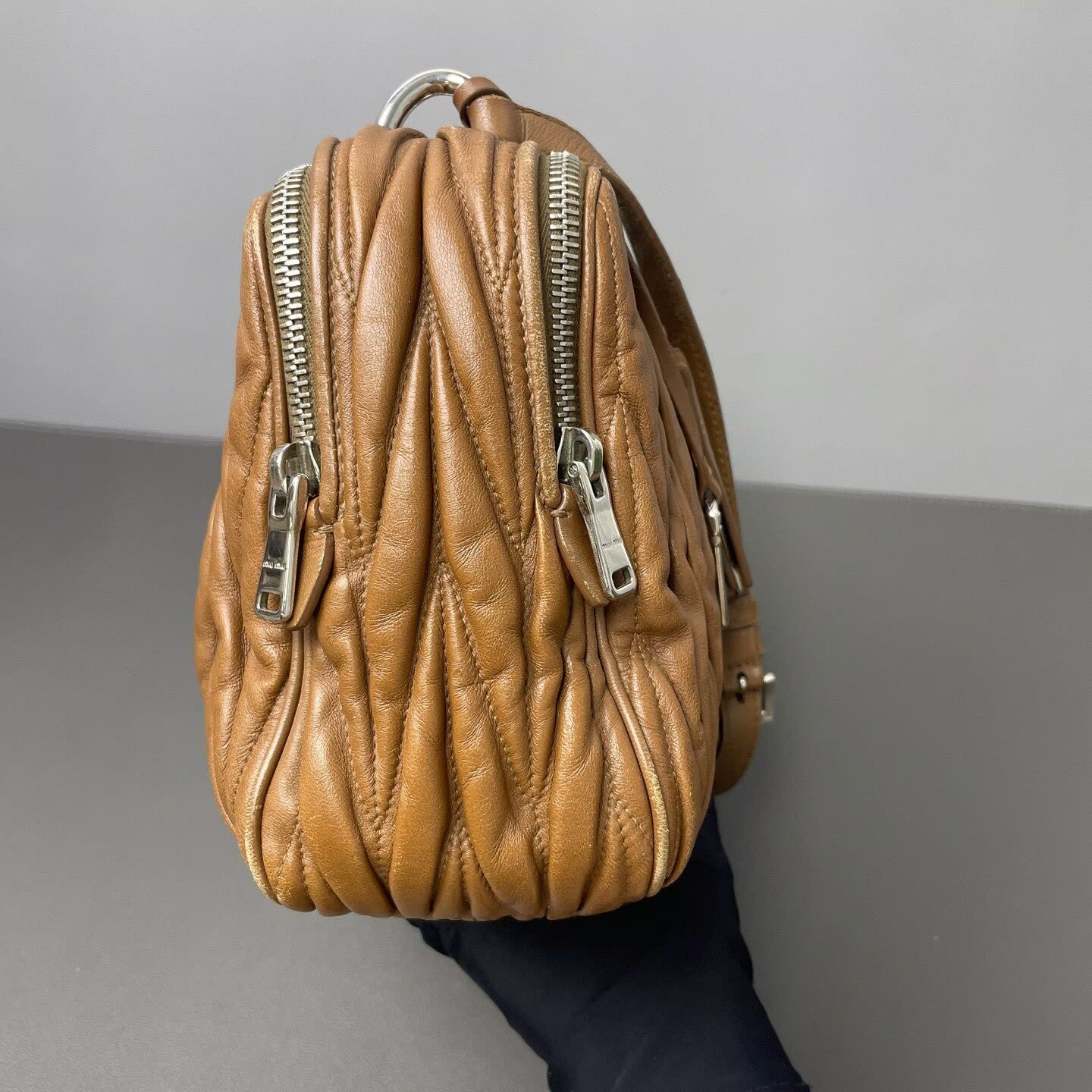 Miu Miu - Matelassé Camera Shoulder Bag - Leather - Brown - (Small)