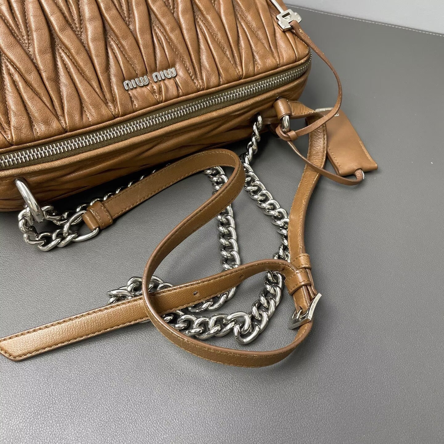Miu Miu - Matelassé Camera Shoulder Bag - Leather - Brown - (Small)