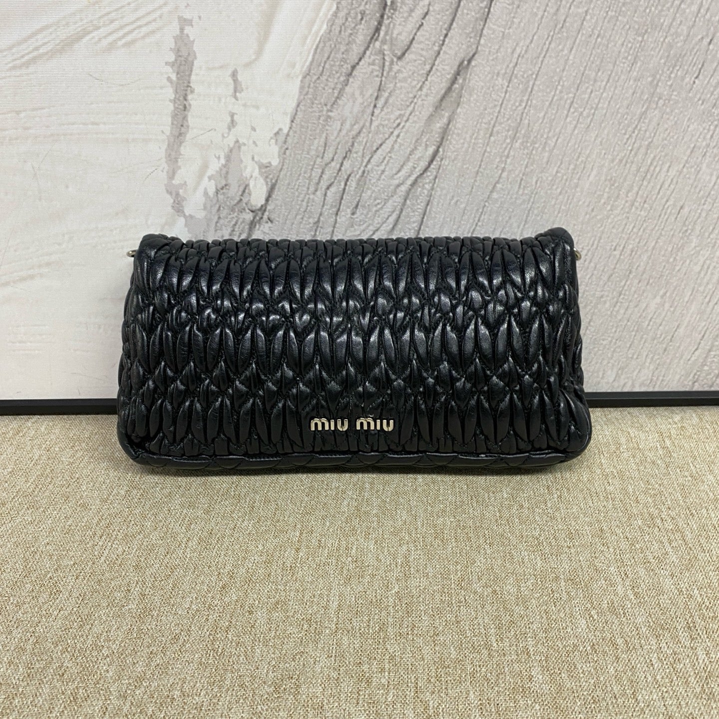 Miu Miu - Matelassé Crystal Chain Shoulder Bag - Lambskin leather - Black - (small)