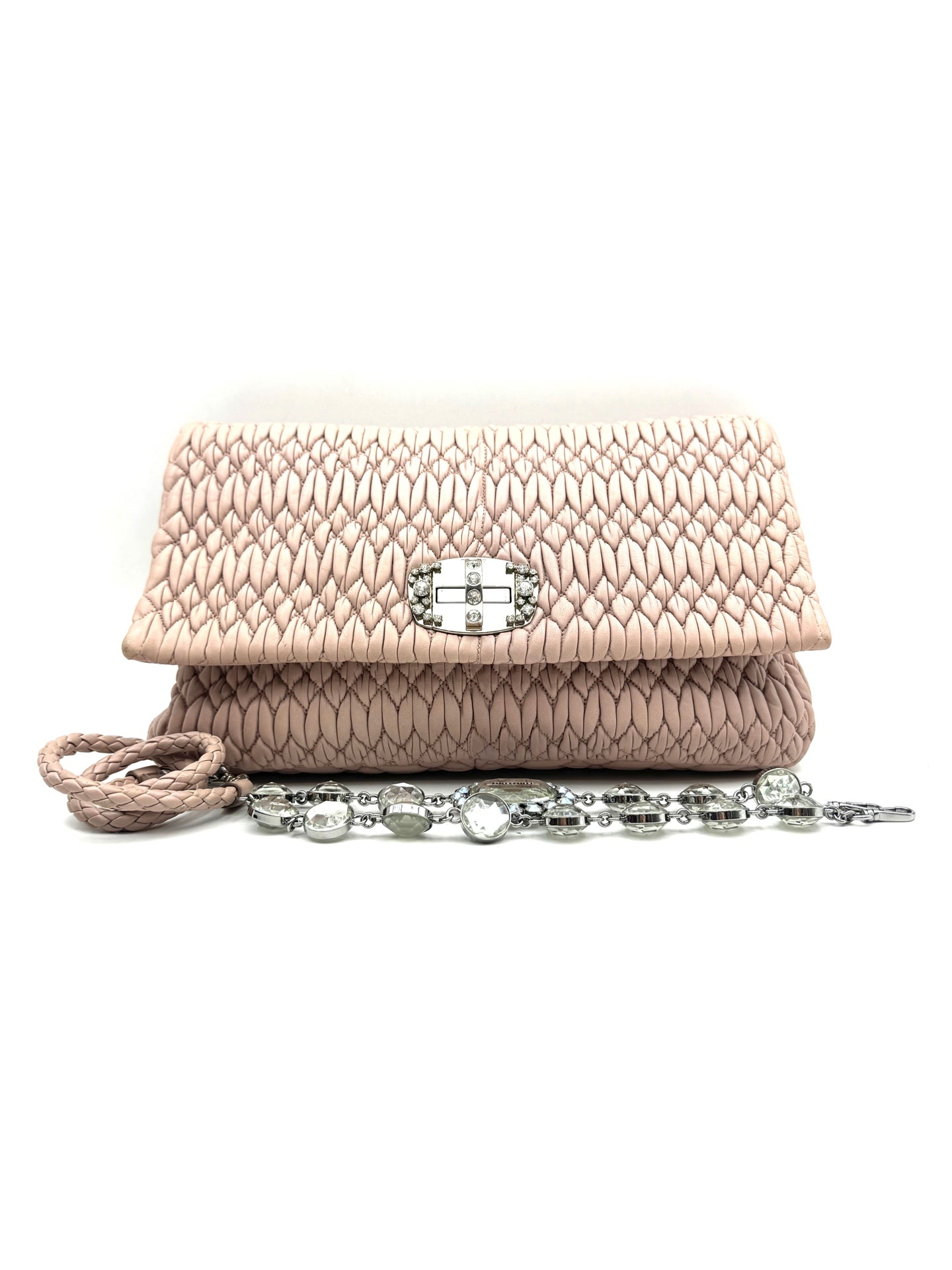 Miu Miu - Matelassé Crystal Flap Bag - Lambskin leather - Pink - (medium)