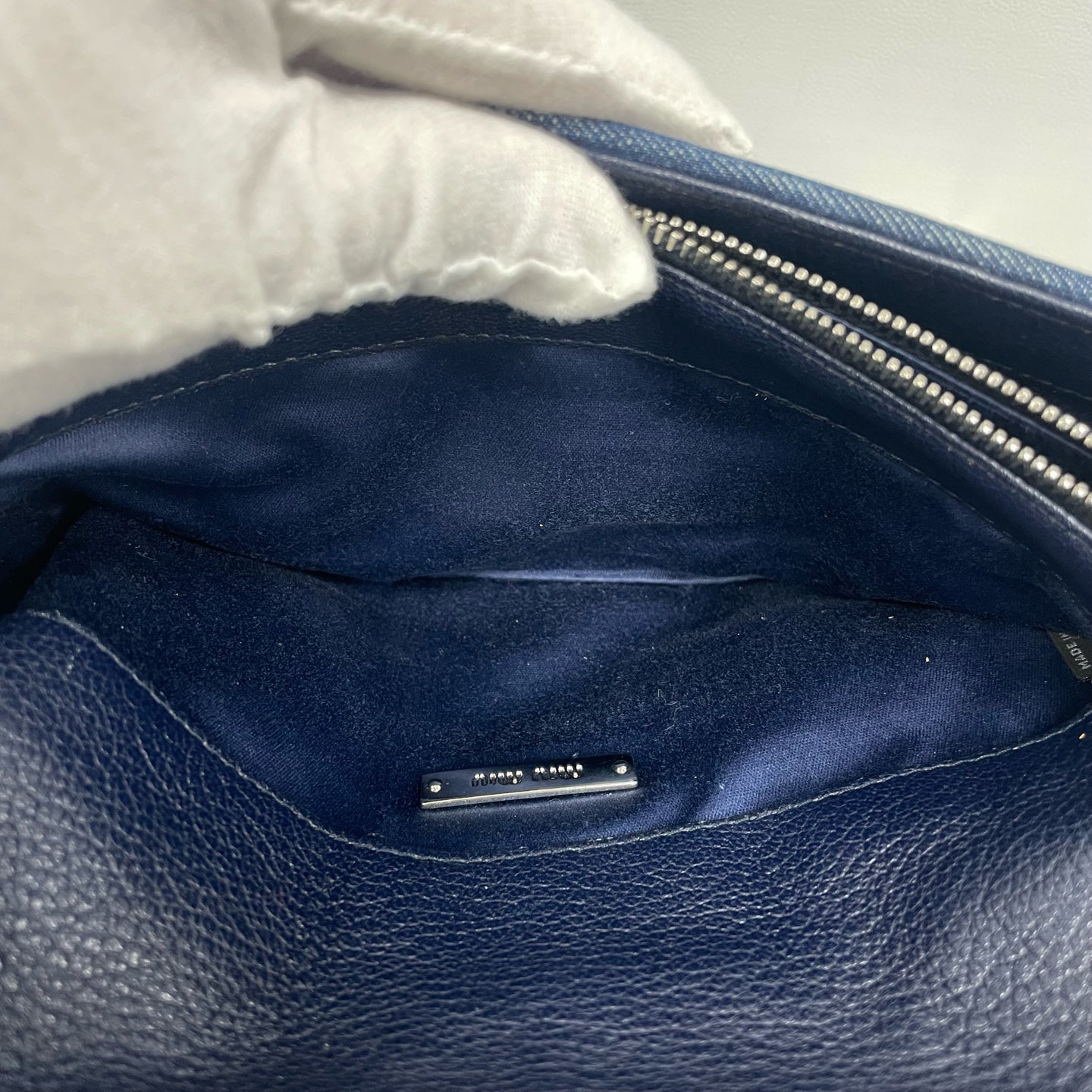 Miu Miu - Matelassé Denim Rhinestone Clutch - Denim - Navy - (small)