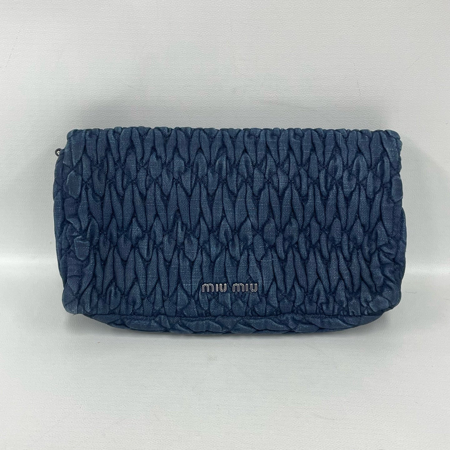 Miu Miu - Matelassé Denim Rhinestone Clutch - Denim - Navy - (small)