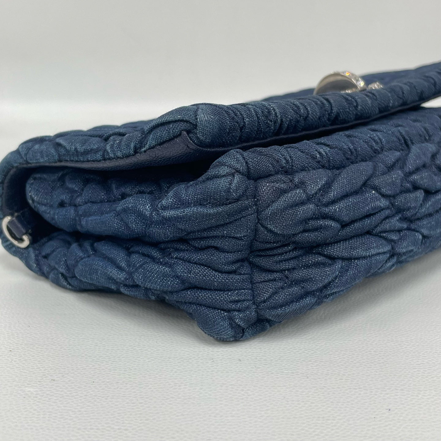 Miu Miu - Matelassé Denim Rhinestone Clutch - Denim - Navy - (small)