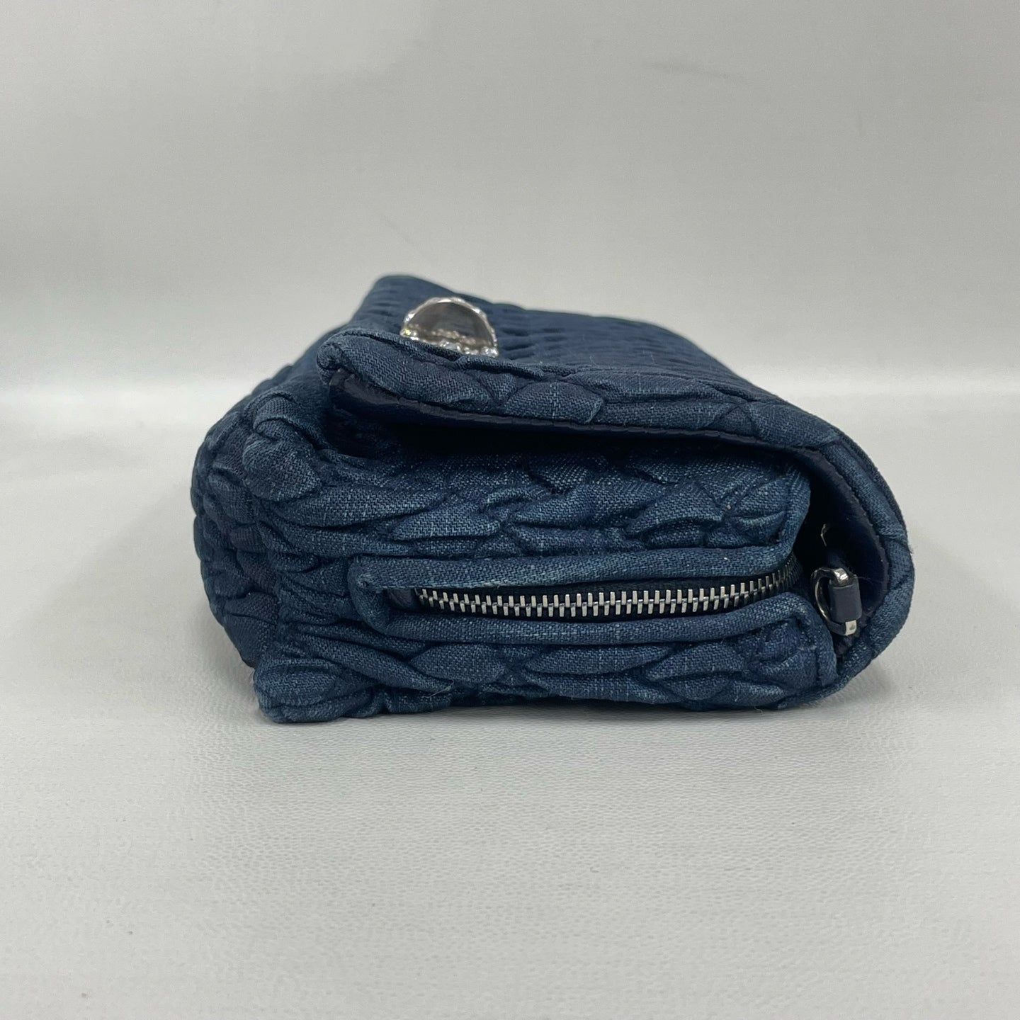 Miu Miu - Matelassé Denim Rhinestone Clutch - Denim - Navy - (small)