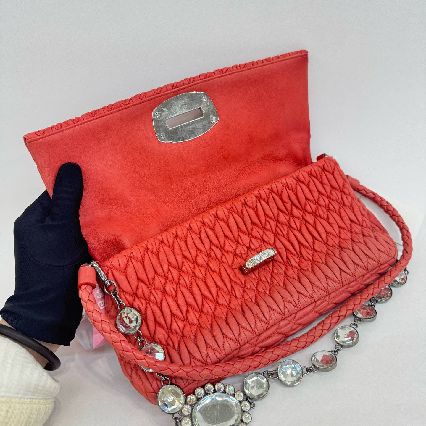 Miu Miu - Matelassé Diamond Chain Shoulder Bag - Leather - Pink - (small)