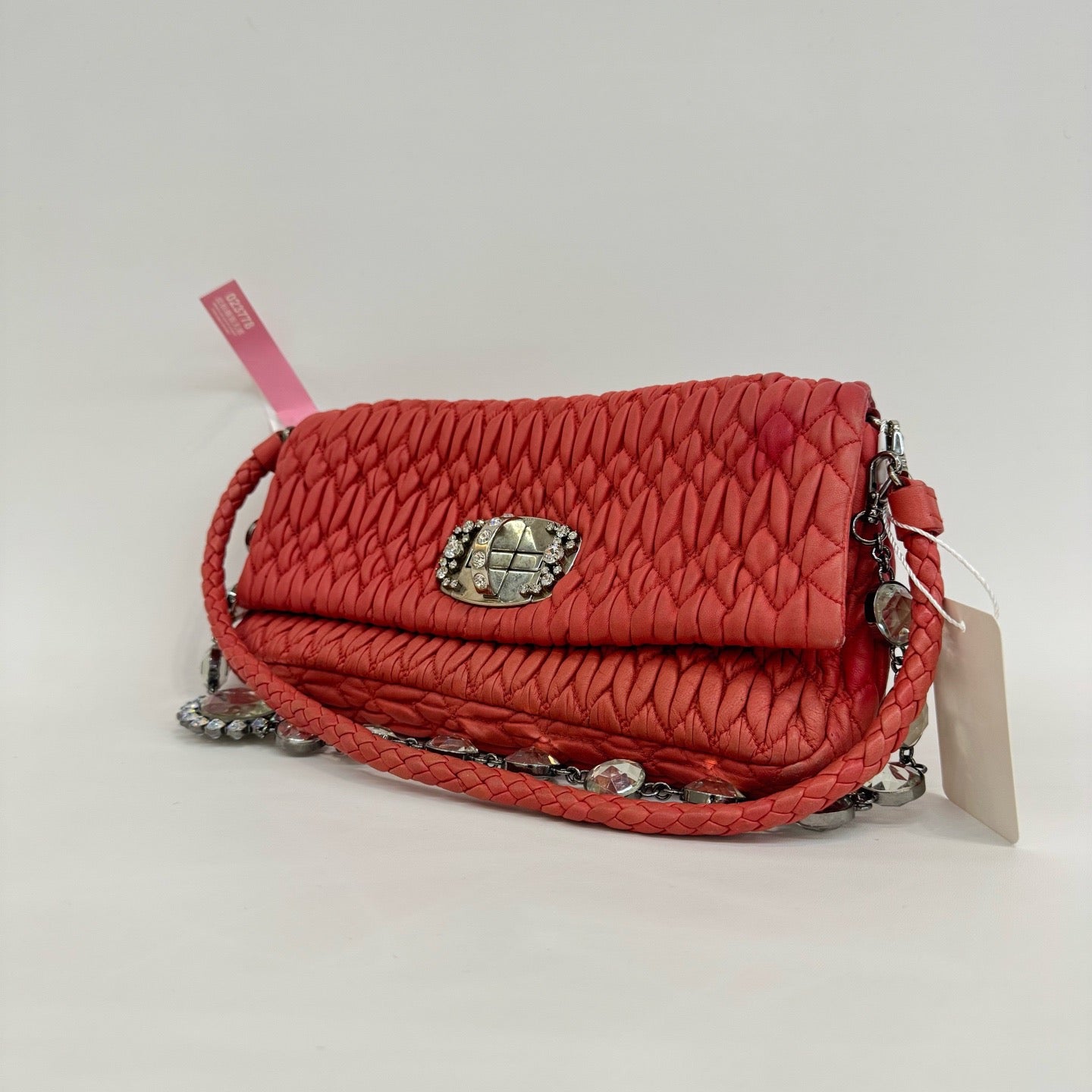 Miu Miu - Matelassé Diamond Chain Shoulder Bag - Leather - Pink - (small)