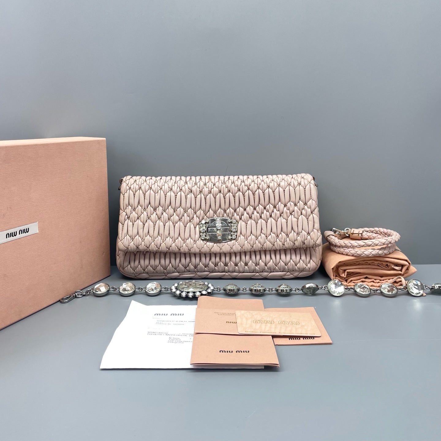 Miu Miu - Matelassé Jewel Chain Shoulder Bag - Leather - Pink - (Small)