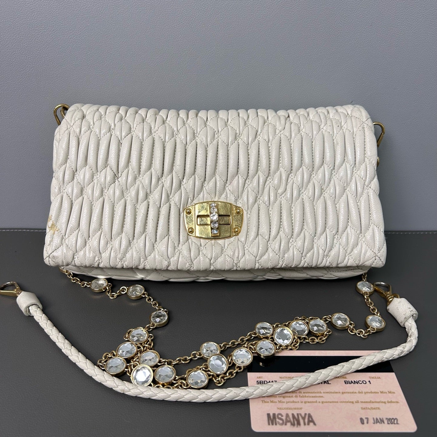 Miu Miu - Matelassé Jewel Flap Bag - Leather - White - (small)