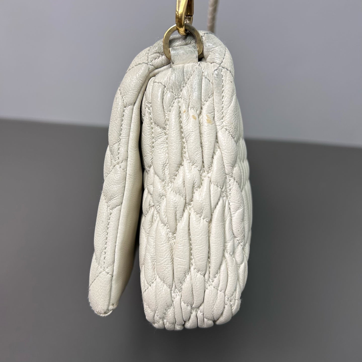 Miu Miu - Matelassé Jewel Flap Bag - Leather - White - (small)