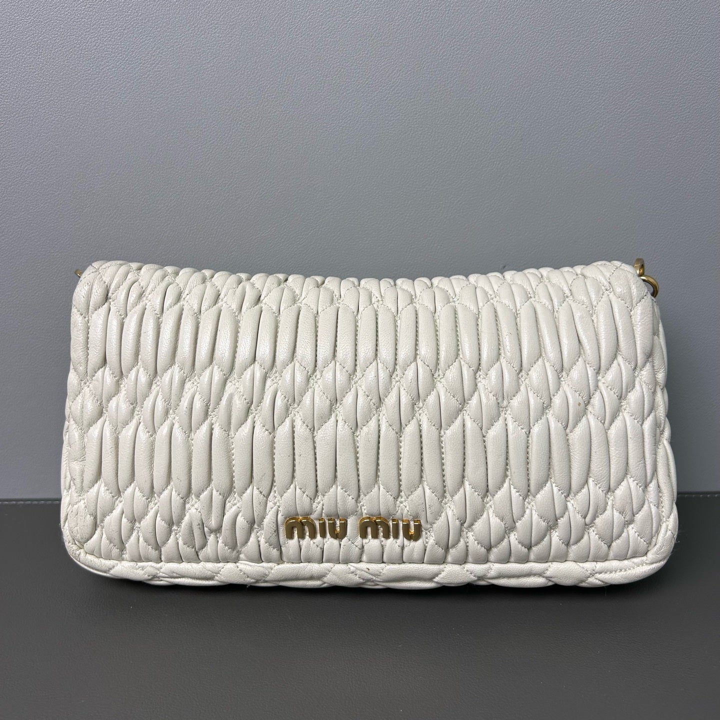 Miu Miu - Matelassé Jewel Flap Bag - Leather - White - (small)