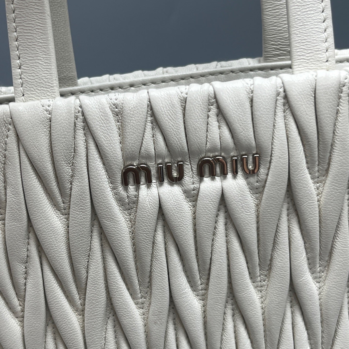 Miu Miu - Matelassé Mini Jeweled Chain Tote Bag - Leather - White - (mini)