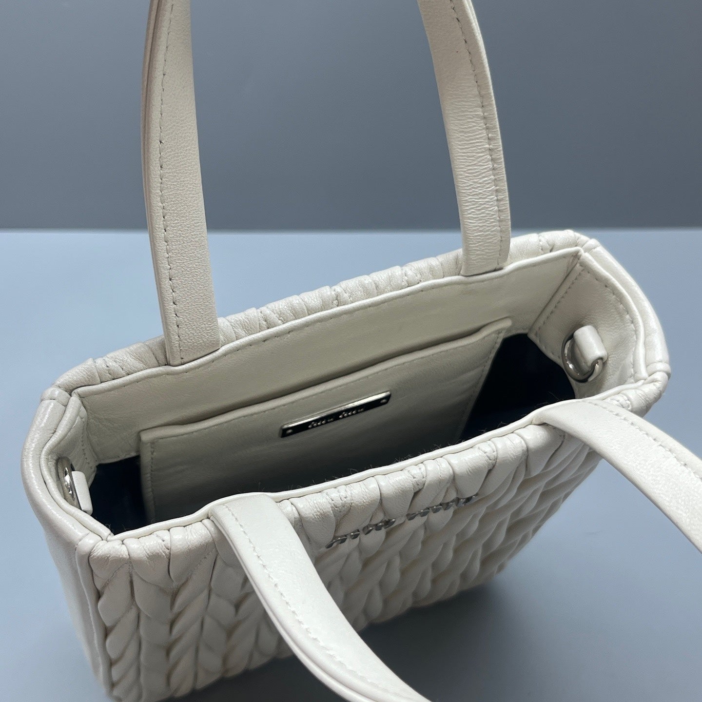 Miu Miu - Matelassé Mini Jeweled Chain Tote Bag - Leather - White - (mini)