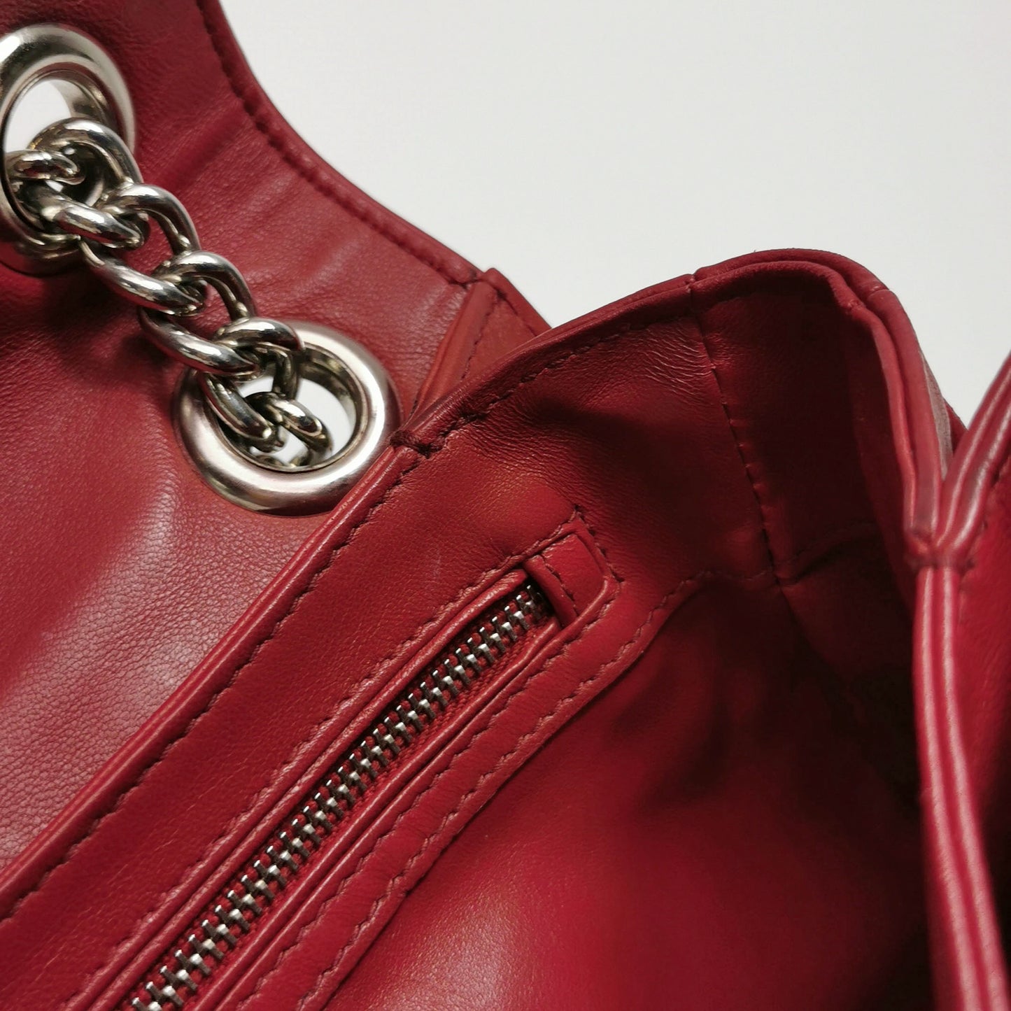 Miu Miu - Matelassé Pleated Flap Chain Bag - Leather - Red - (mini)
