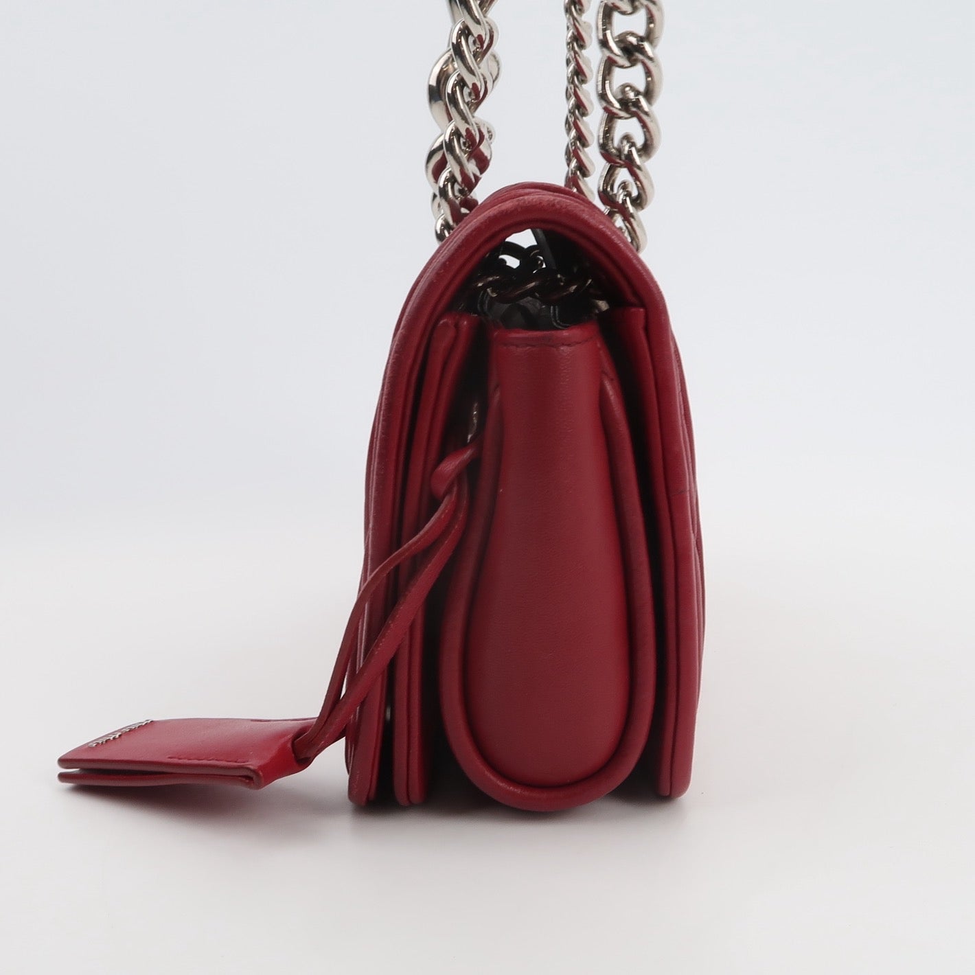 Miu Miu - Matelassé Pleated Flap Chain Bag - Leather - Red - (mini)