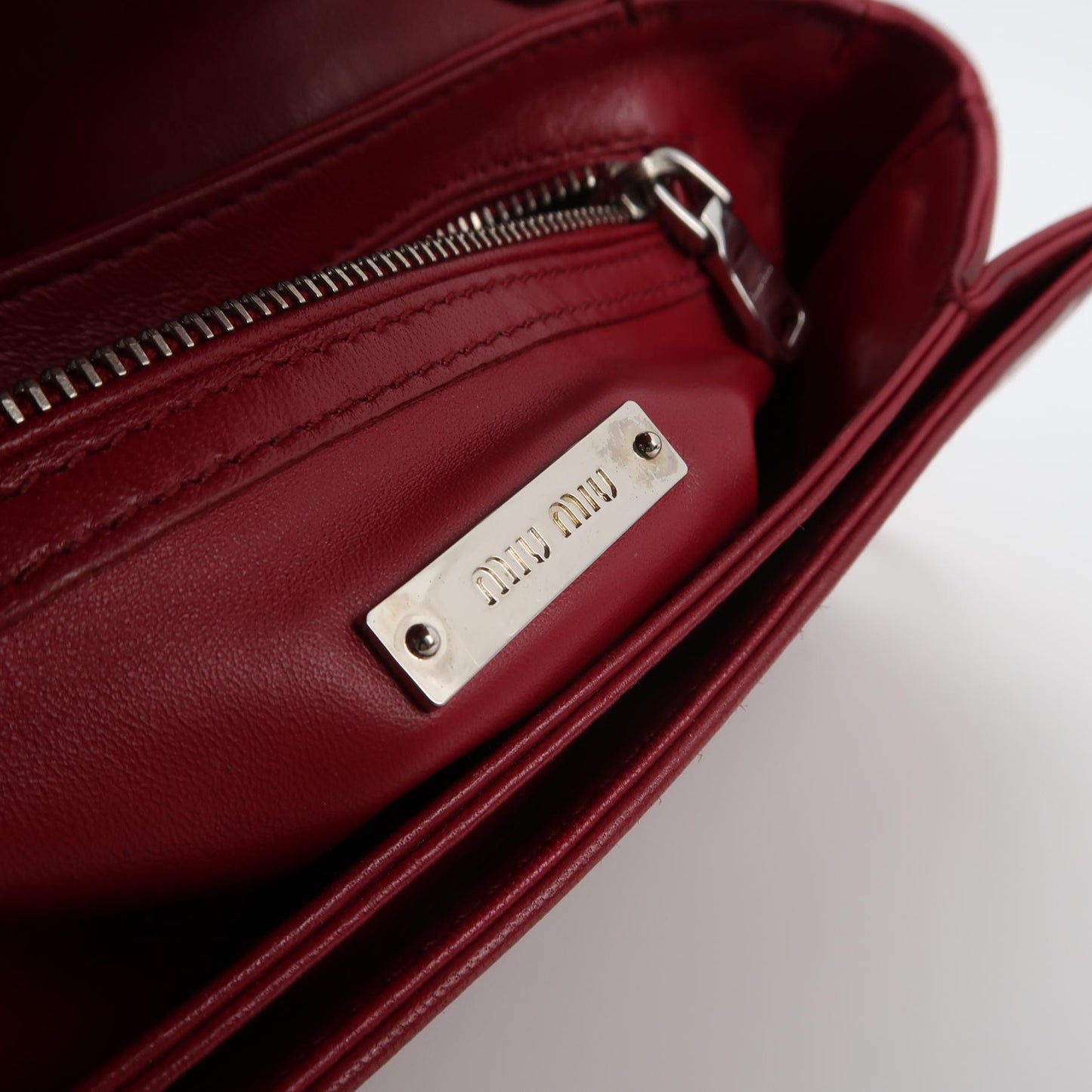Miu Miu - Matelassé Pleated Flap Chain Bag - Leather - Red - (mini)