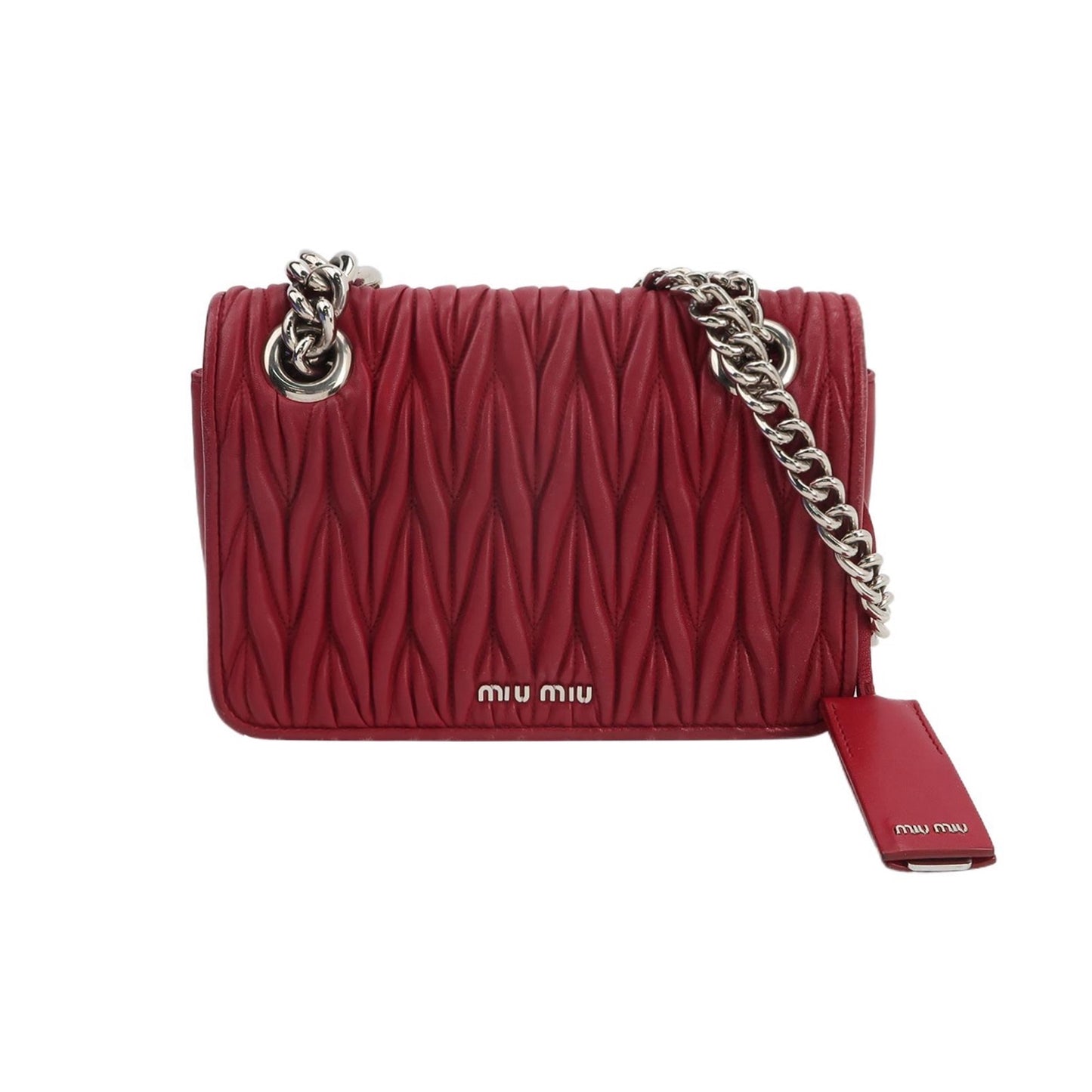 Miu Miu - Matelassé Pleated Flap Chain Bag - Leather - Red - (mini)