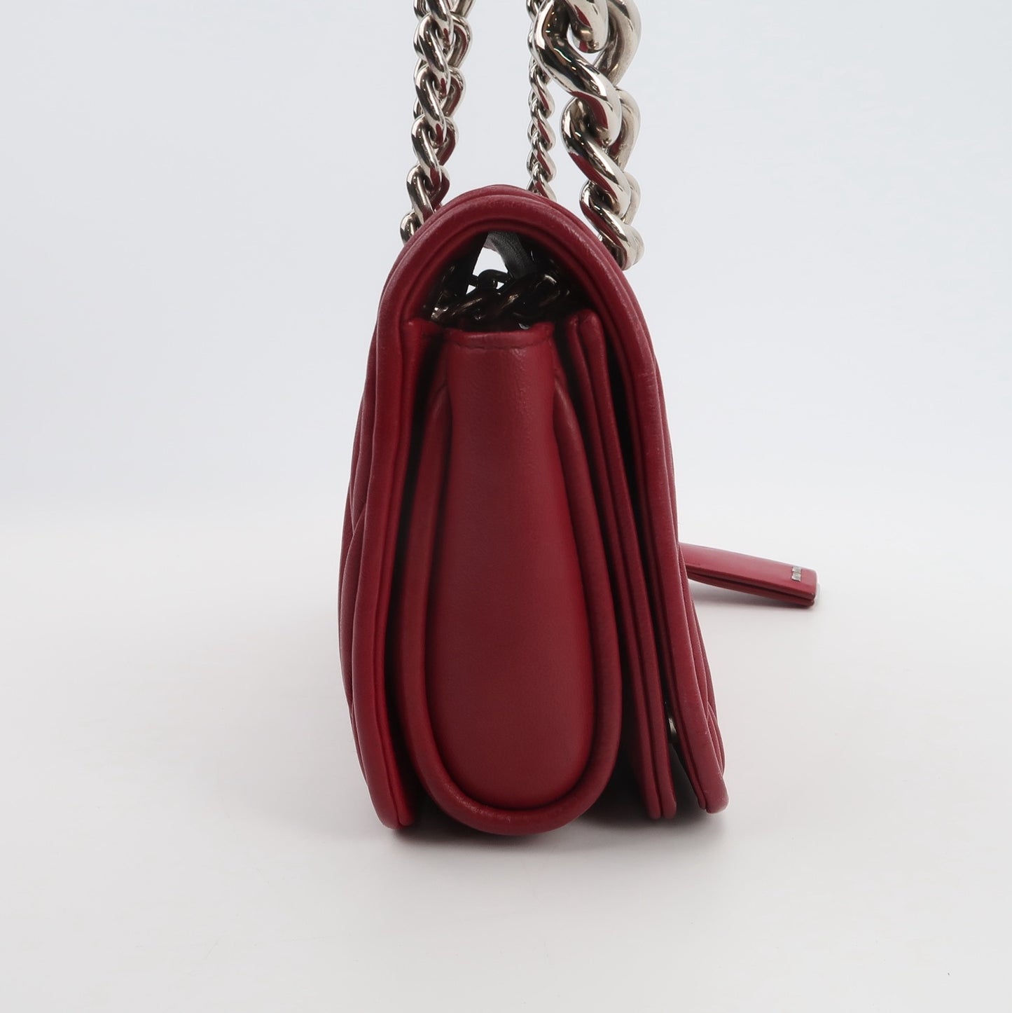 Miu Miu - Matelassé Pleated Flap Chain Bag - Leather - Red - (mini)