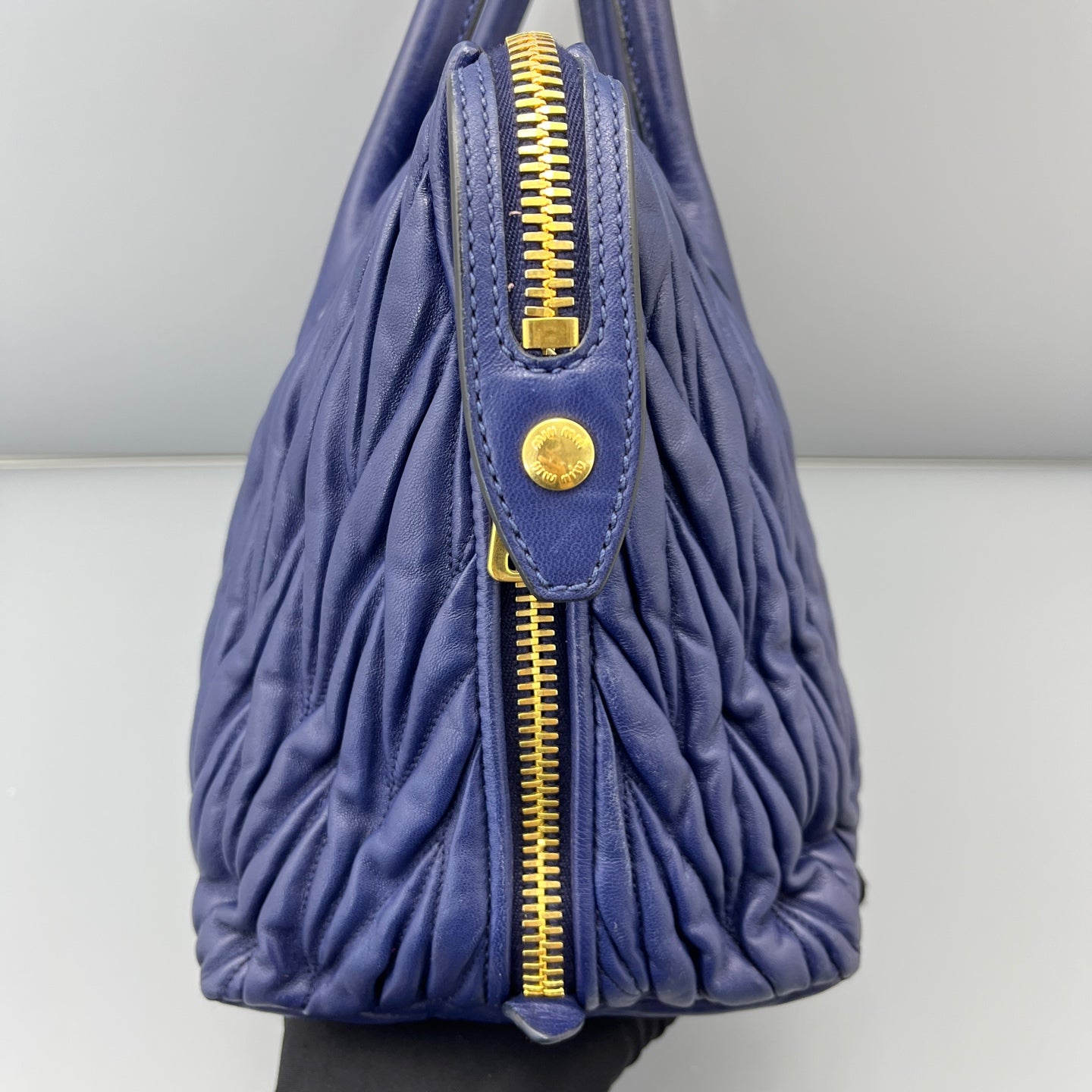Miu Miu - Matelassé Top Handle Bag - Leather - Blue - (Medium)