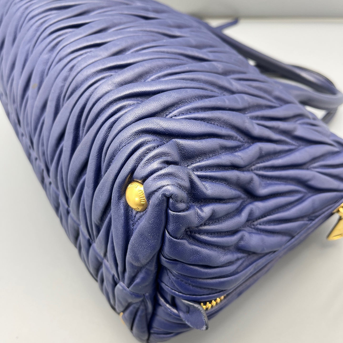 Miu Miu - Matelassé Top Handle Bag - Leather - Blue - (Medium)