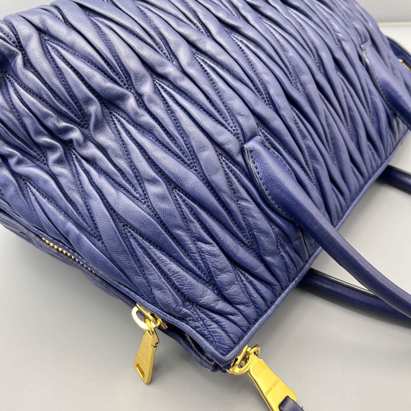 Miu Miu - Matelassé Top Handle Bag - Leather - Blue - (Medium)