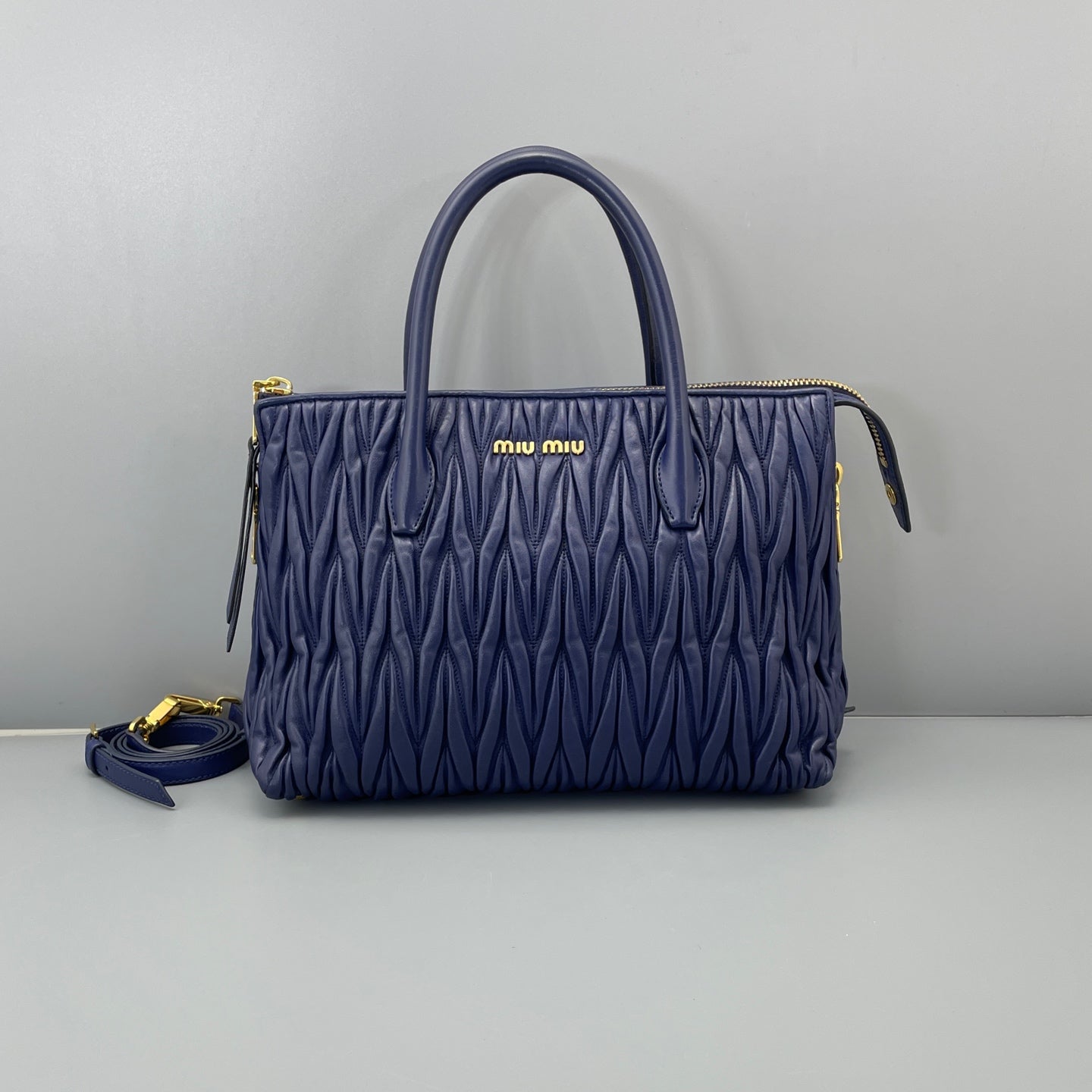Miu Miu - Matelassé Top Handle Bag - Leather - Blue - (Medium)