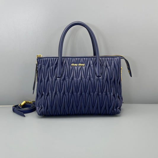 Miu Miu - Matelassé Top Handle Bag - Leather - Blue - (Medium)