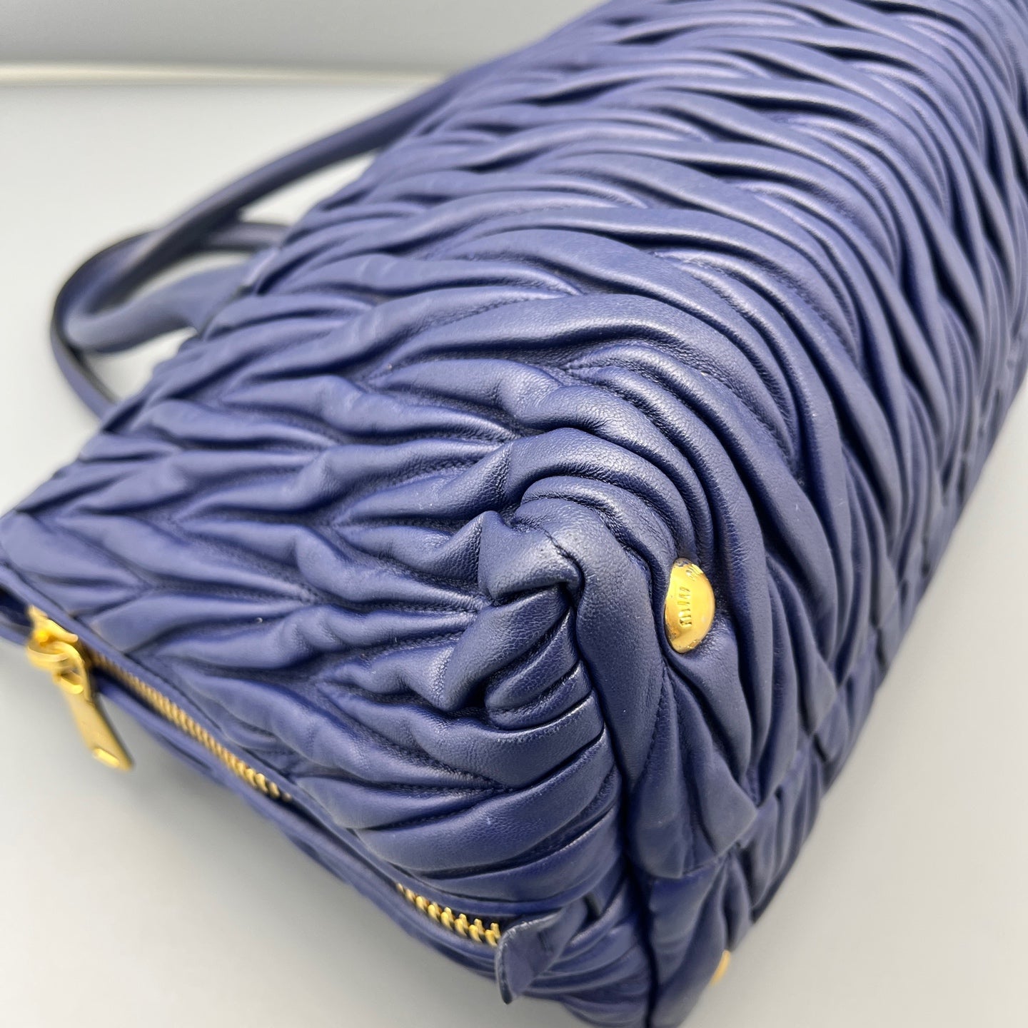 Miu Miu - Matelassé Top Handle Bag - Leather - Blue - (Medium)