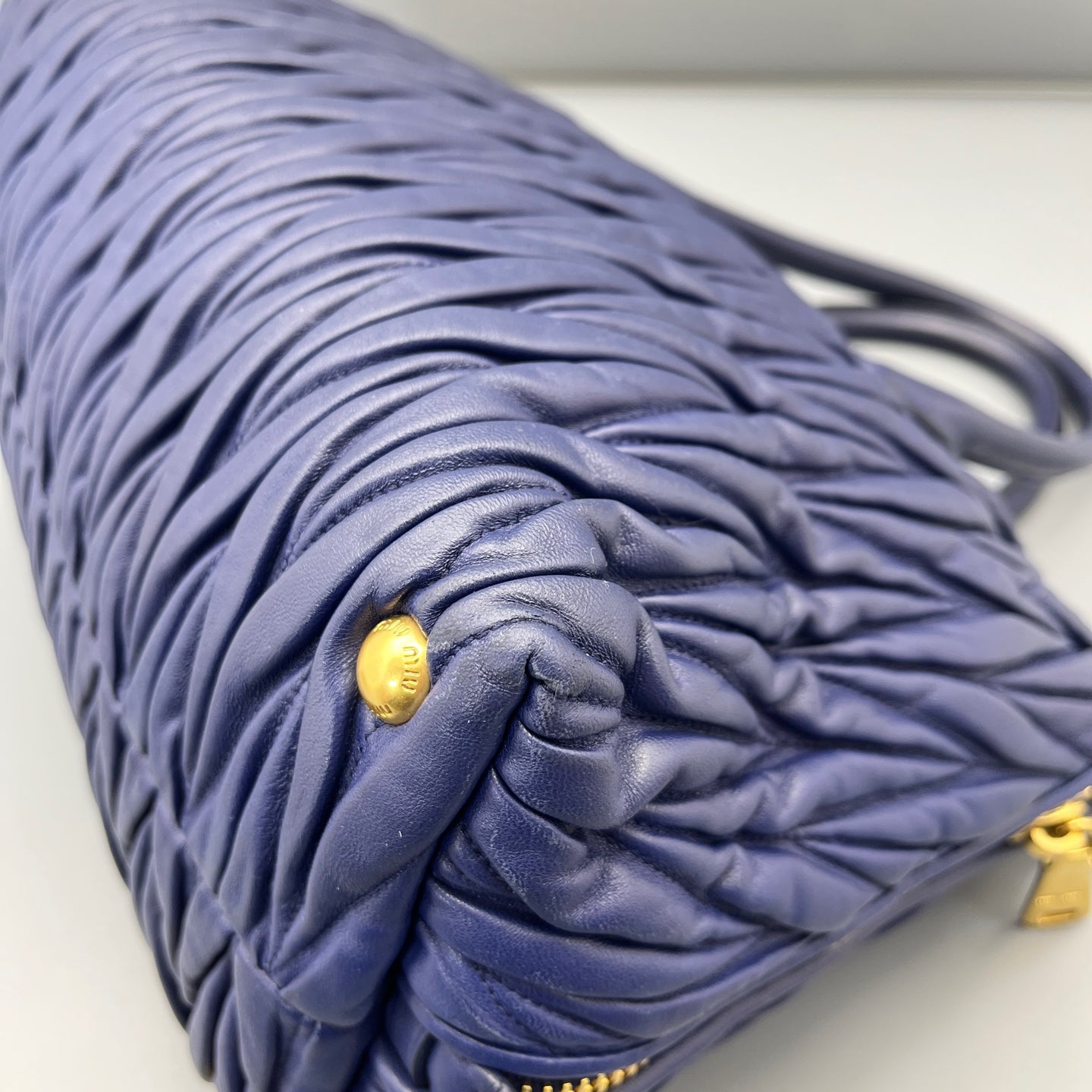 Miu Miu - Matelassé Top Handle Bag - Leather - Blue - (Medium)
