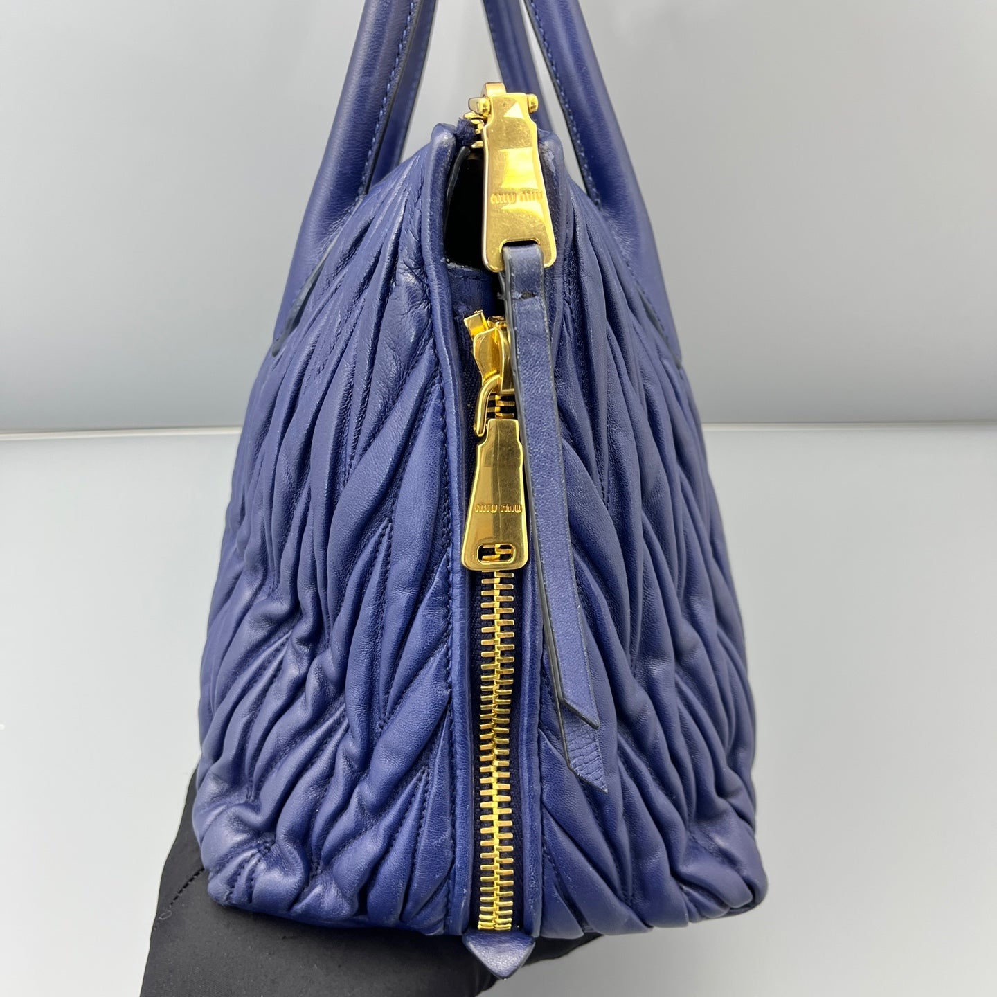 Miu Miu - Matelassé Top Handle Bag - Leather - Blue - (Medium)