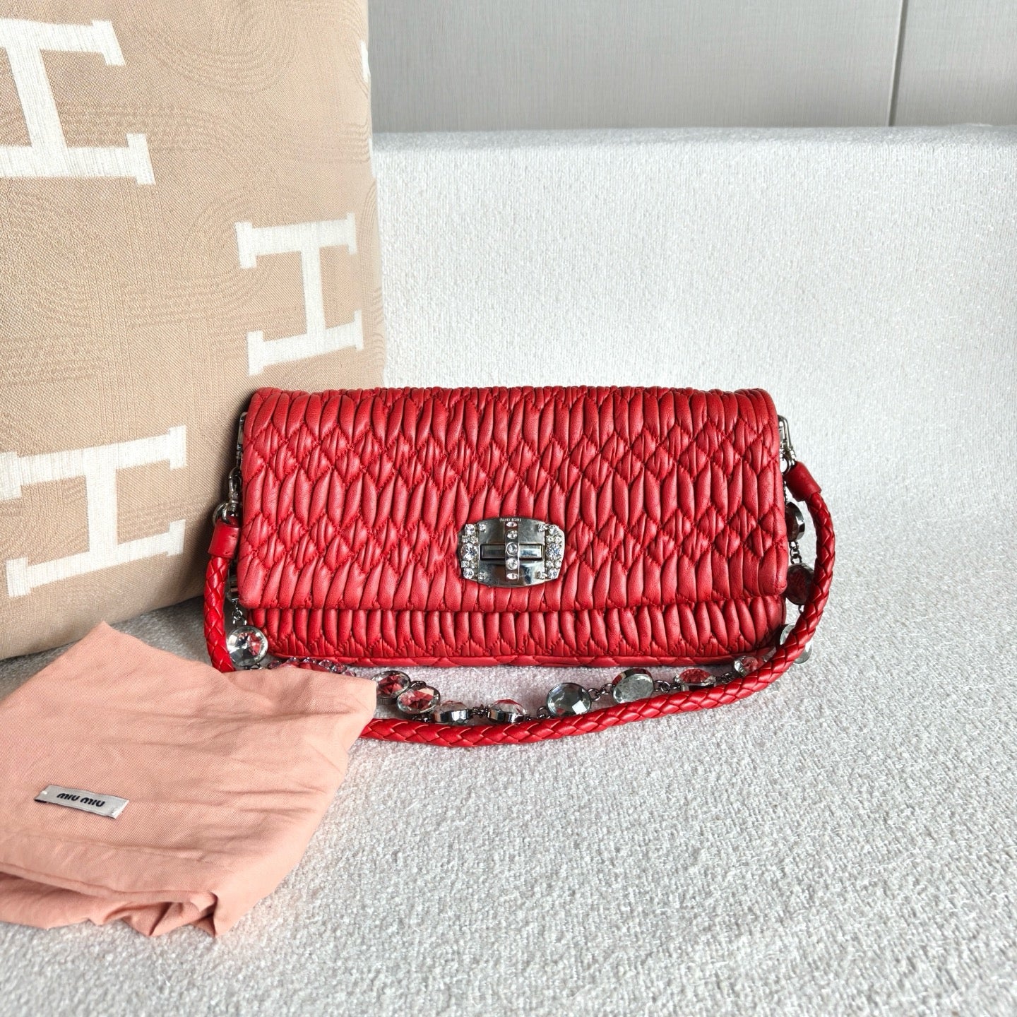 Miu Miu - Pleated Crystal Chain Bag - Lambskin leather - Red - (mini)