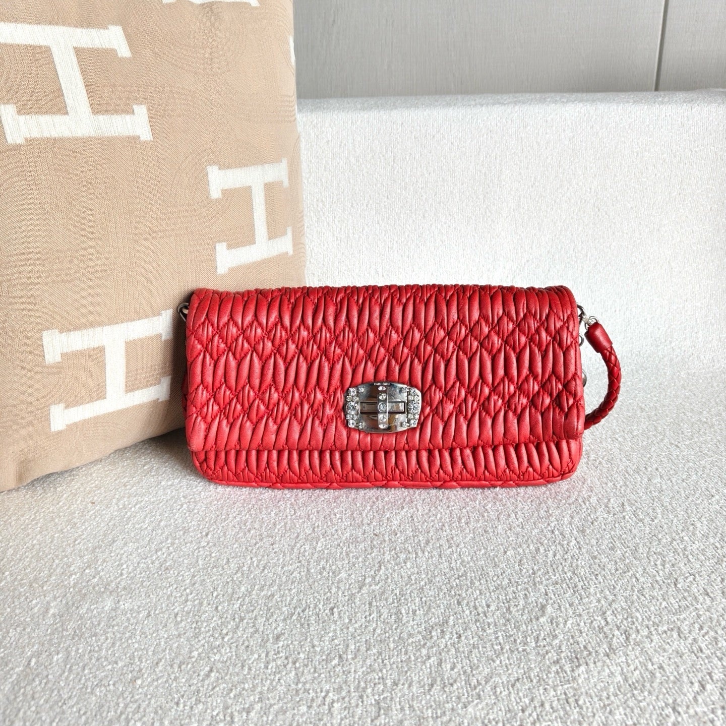 Miu Miu - Pleated Crystal Chain Bag - Lambskin leather - Red - (mini)