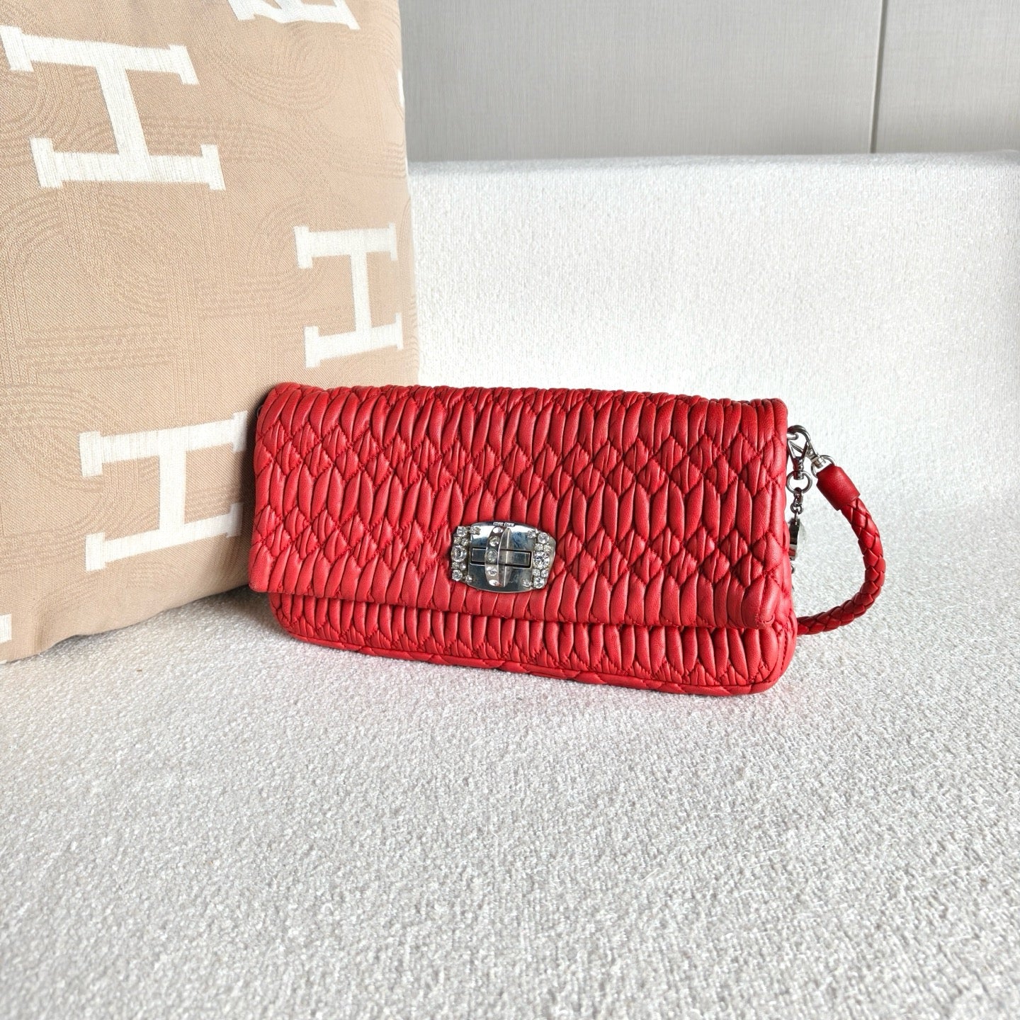 Miu Miu - Pleated Crystal Chain Bag - Lambskin leather - Red - (mini)