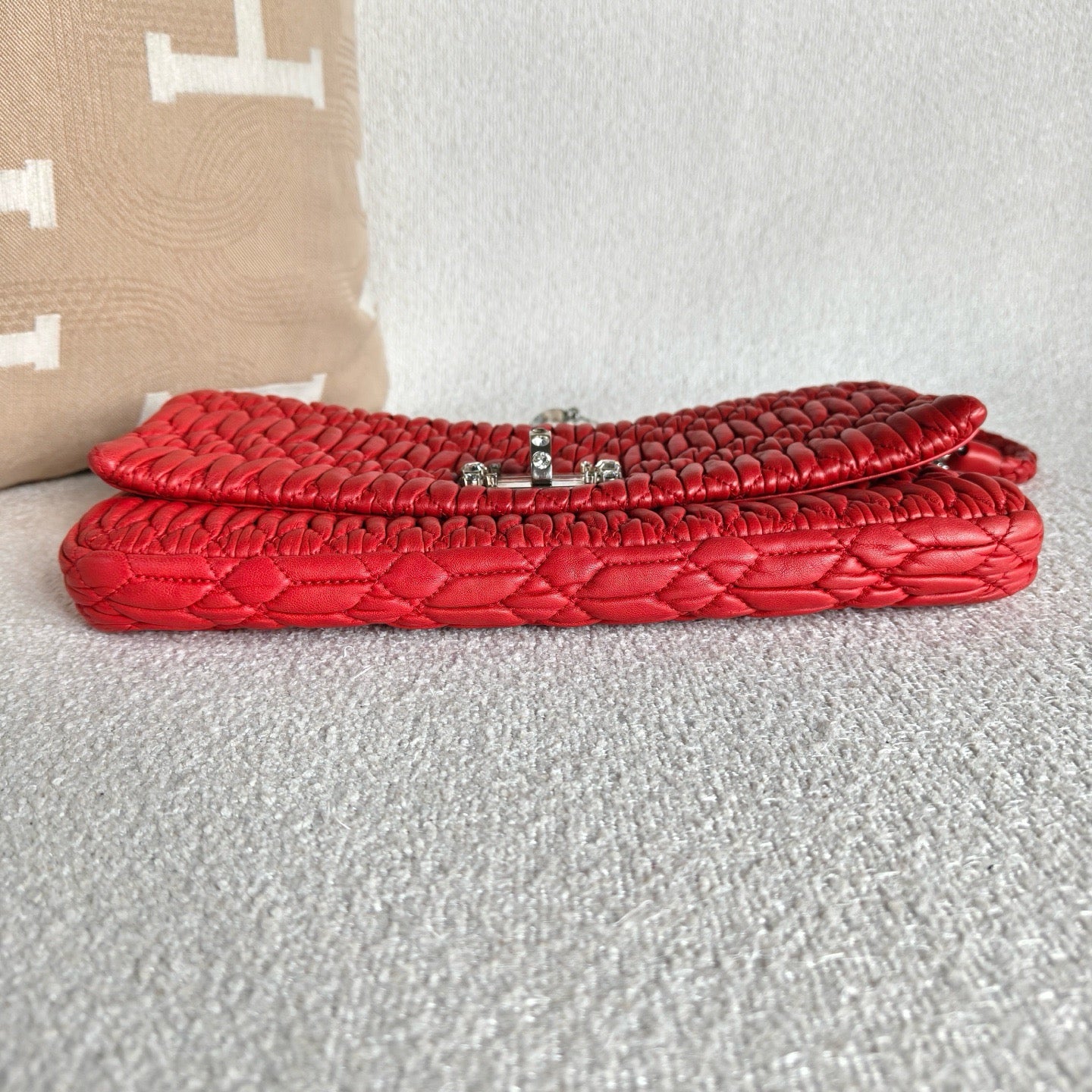 Miu Miu - Pleated Crystal Chain Bag - Lambskin leather - Red - (mini)
